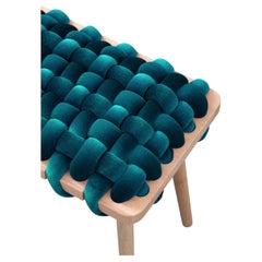 Hand Made Petrol Velvet Woven Bench 47" Length by Knots Studio