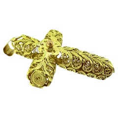 Hand-Made Portuguese Yellow and Rose Gold Cross Filigree