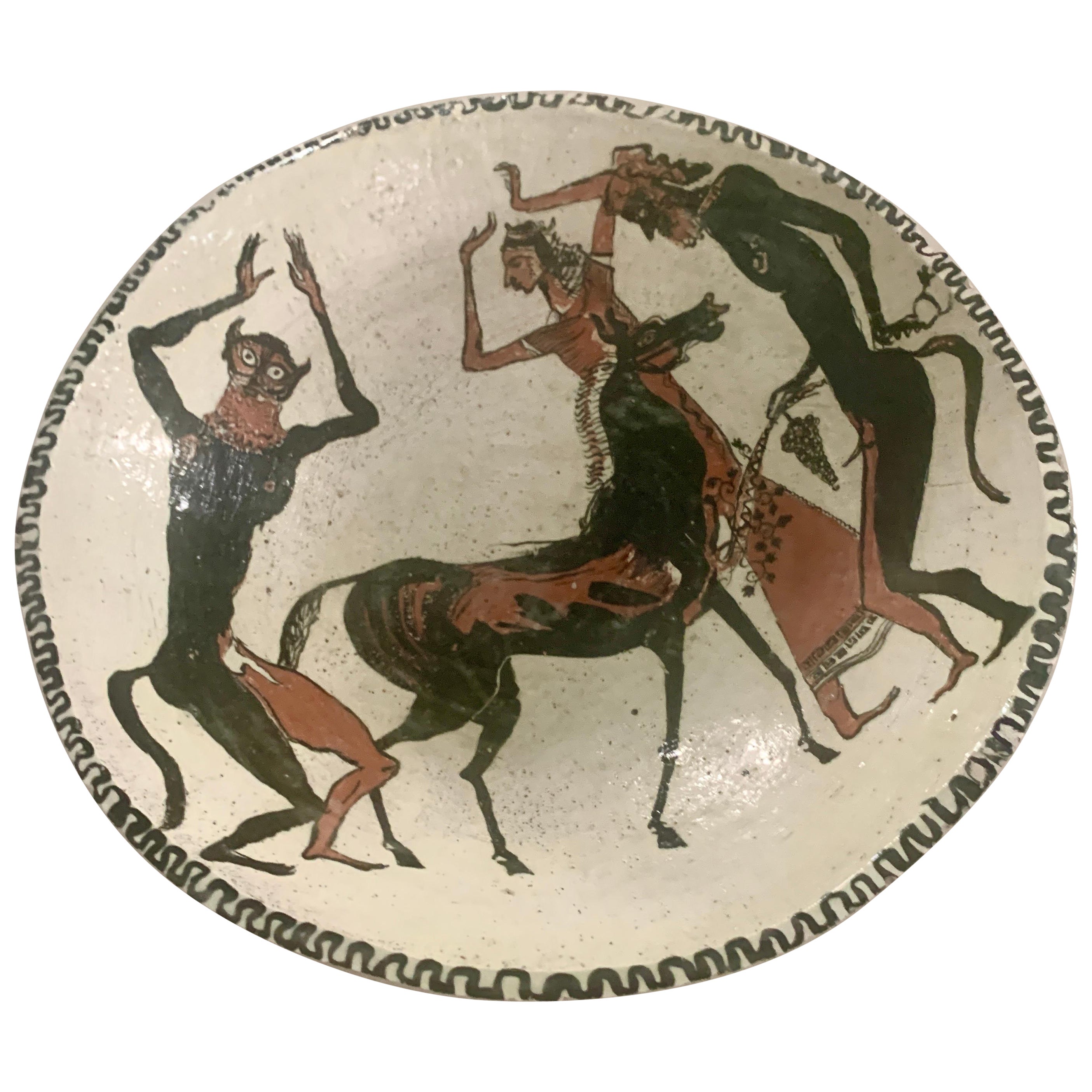 Hand Made Pottery Bowl with Figural Drawing in the Style of Cocteau