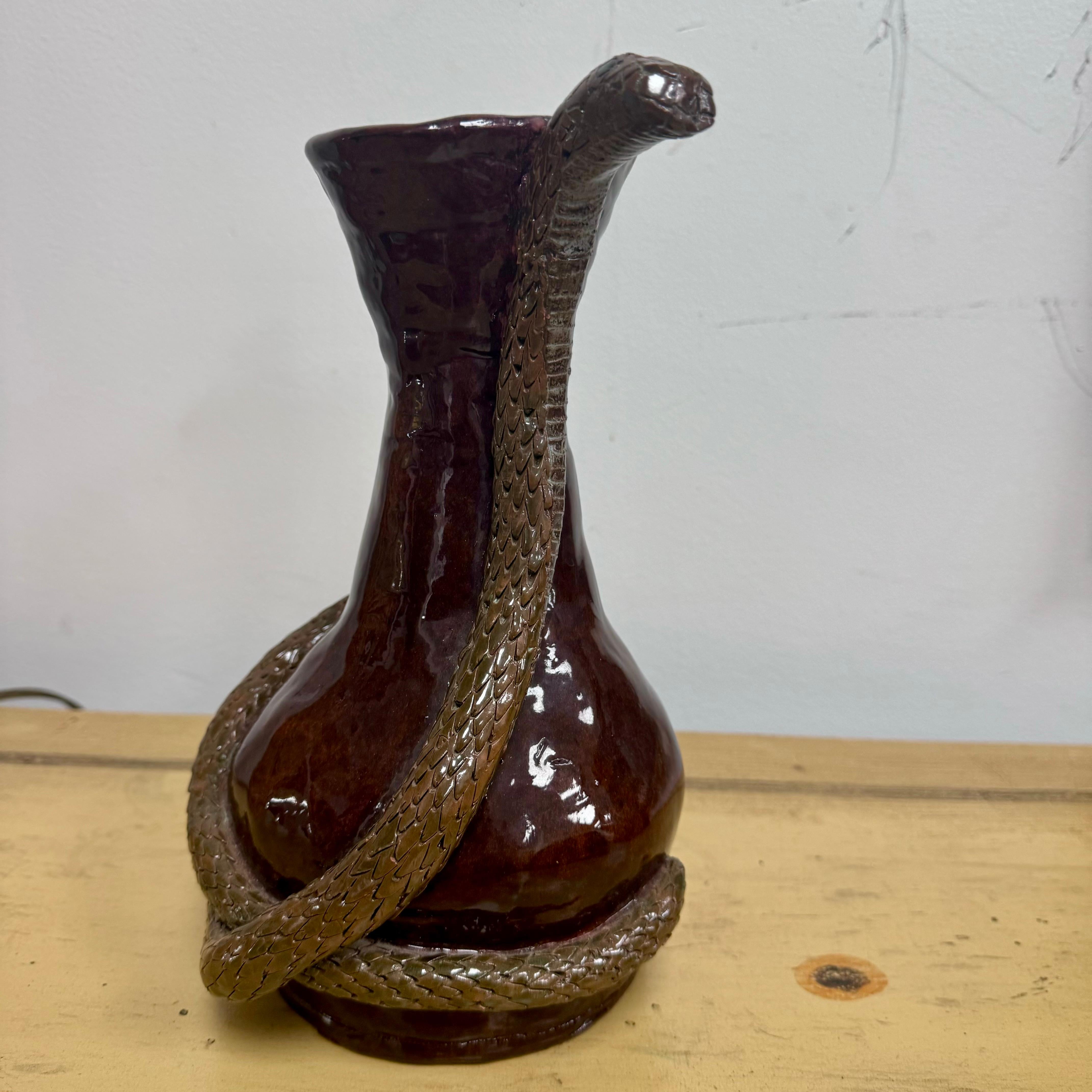 American Hand Made Pottery Glazed Coiled Snake Vase