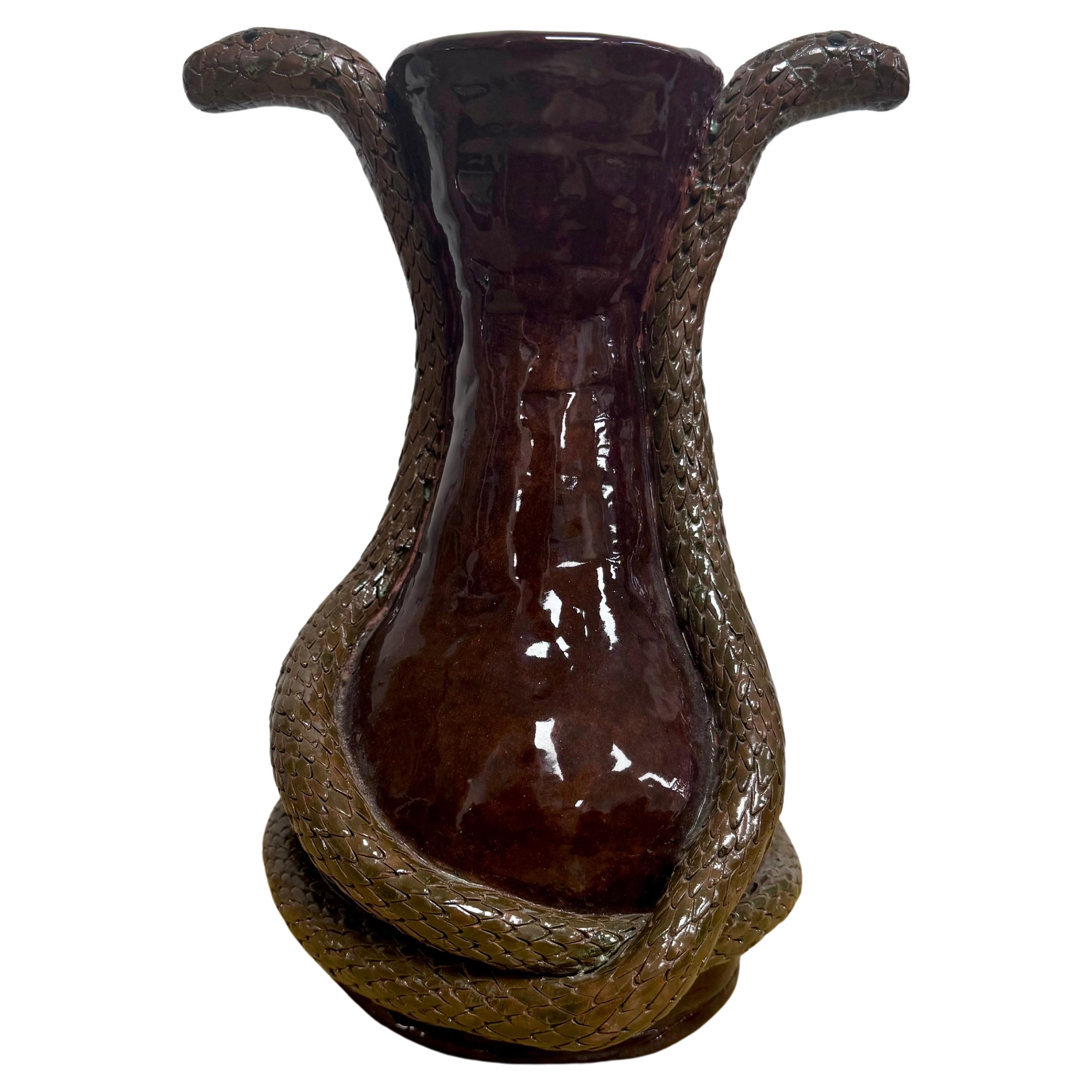 Hand Made Pottery Glazed Coiled Snake Vase