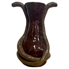 Hand Made Pottery Glazed Coiled Snake Vase