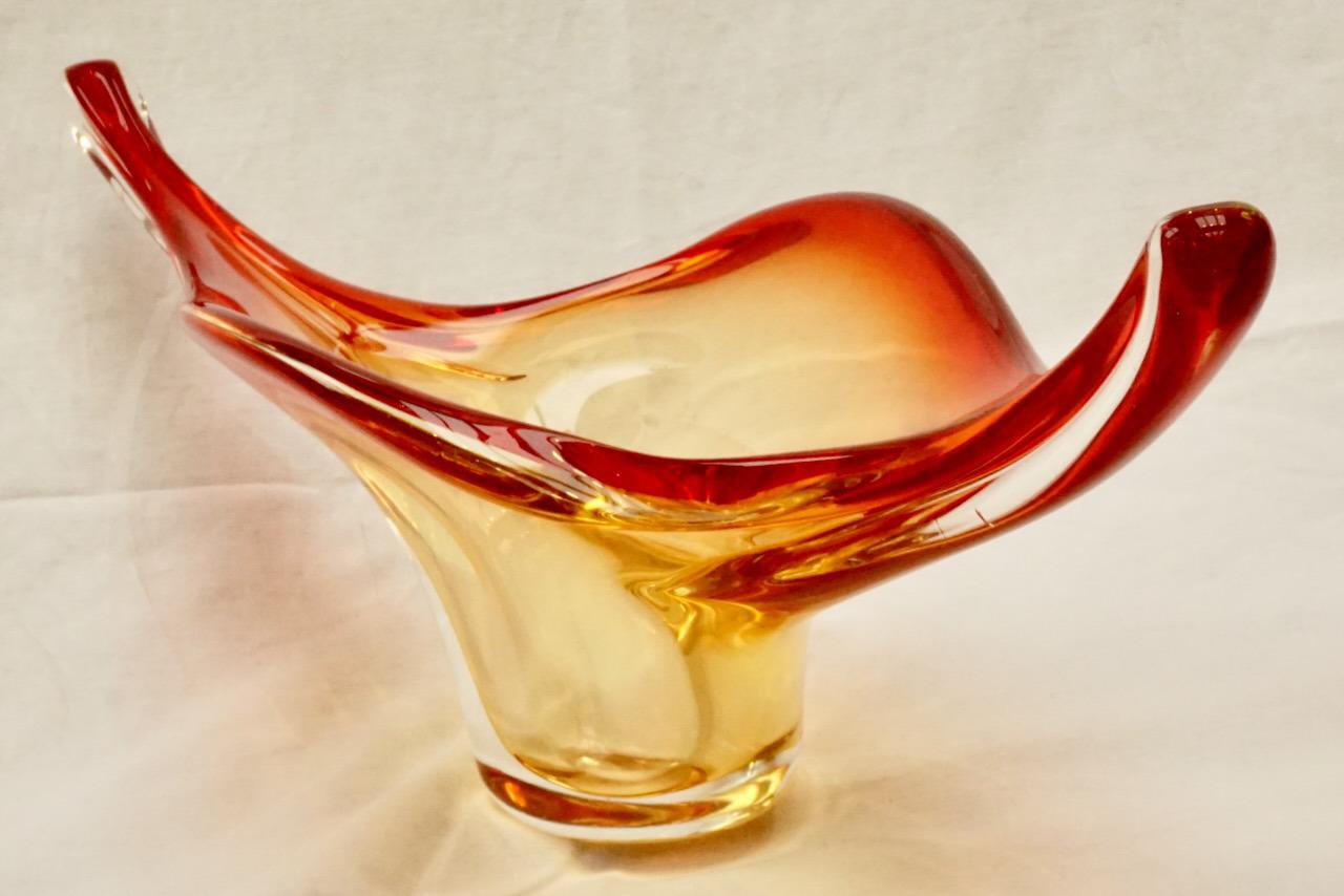 Hand Made Red Orange Yellow Clear Art Glass Bowl, circa 1960s In Good Condition For Sale In London, GB