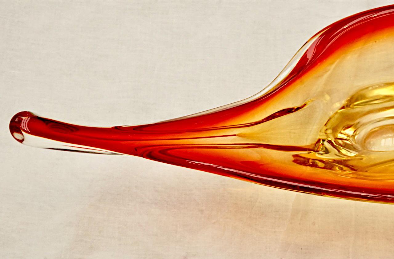 Mid-20th Century Hand Made Red Orange Yellow Clear Art Glass Bowl, circa 1960s For Sale
