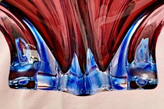 Hand Made Red Pink and Blue Art Glass Bowl circa 1950s