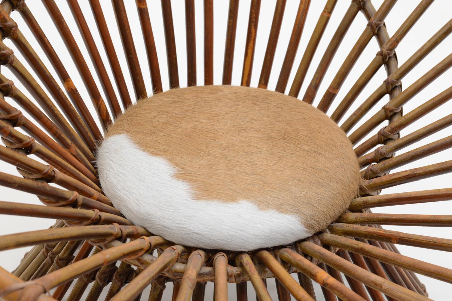 Handmade Round Rattan Lounge Chair, Italy 60s In Fair Condition For Sale In Landgraaf, NL