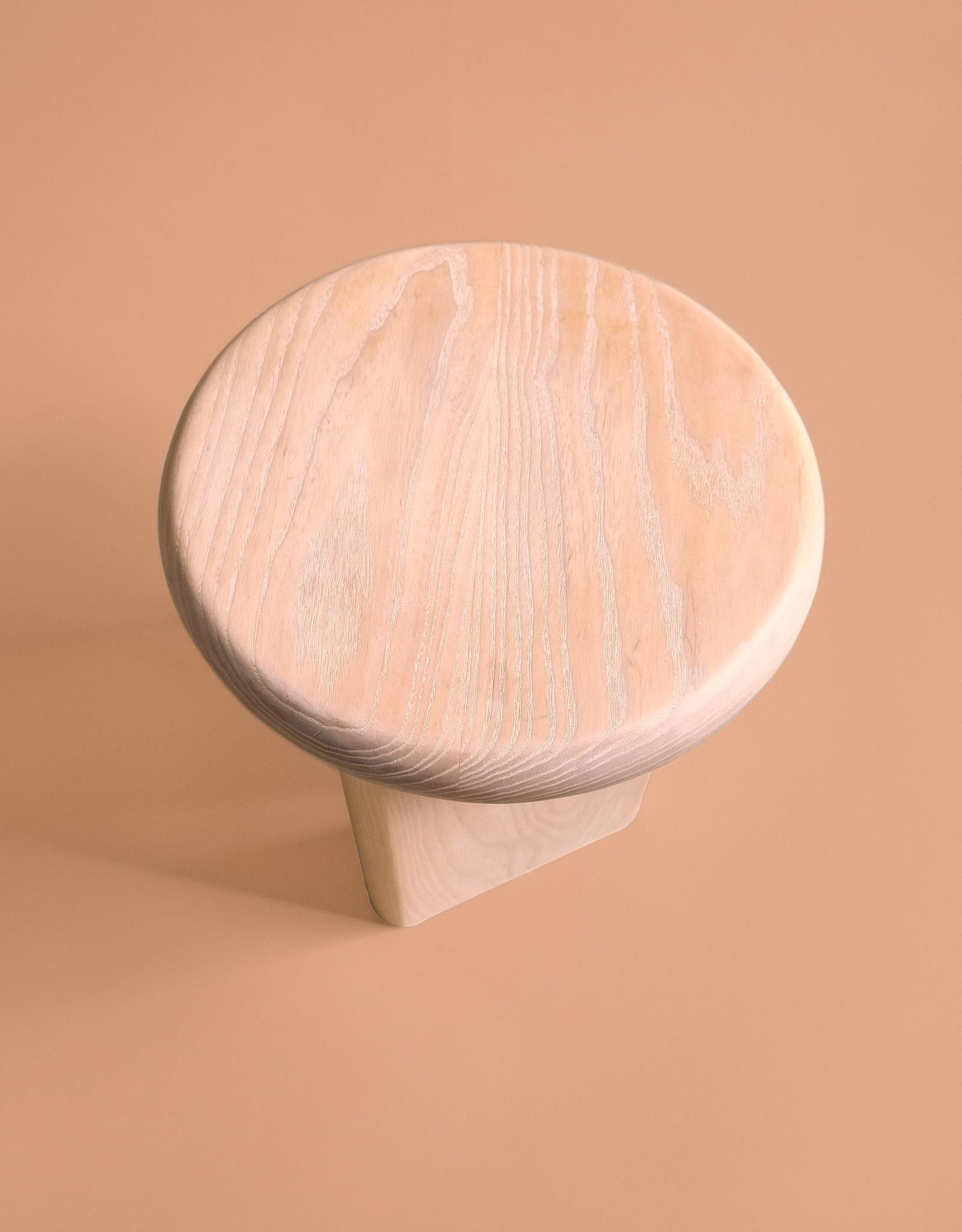 Scandinavian Modern Hand Made Round Solid Wood Stool  For Sale