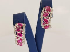 Hand -Made Ruby Ring & Earring in 14K White  Gold Set