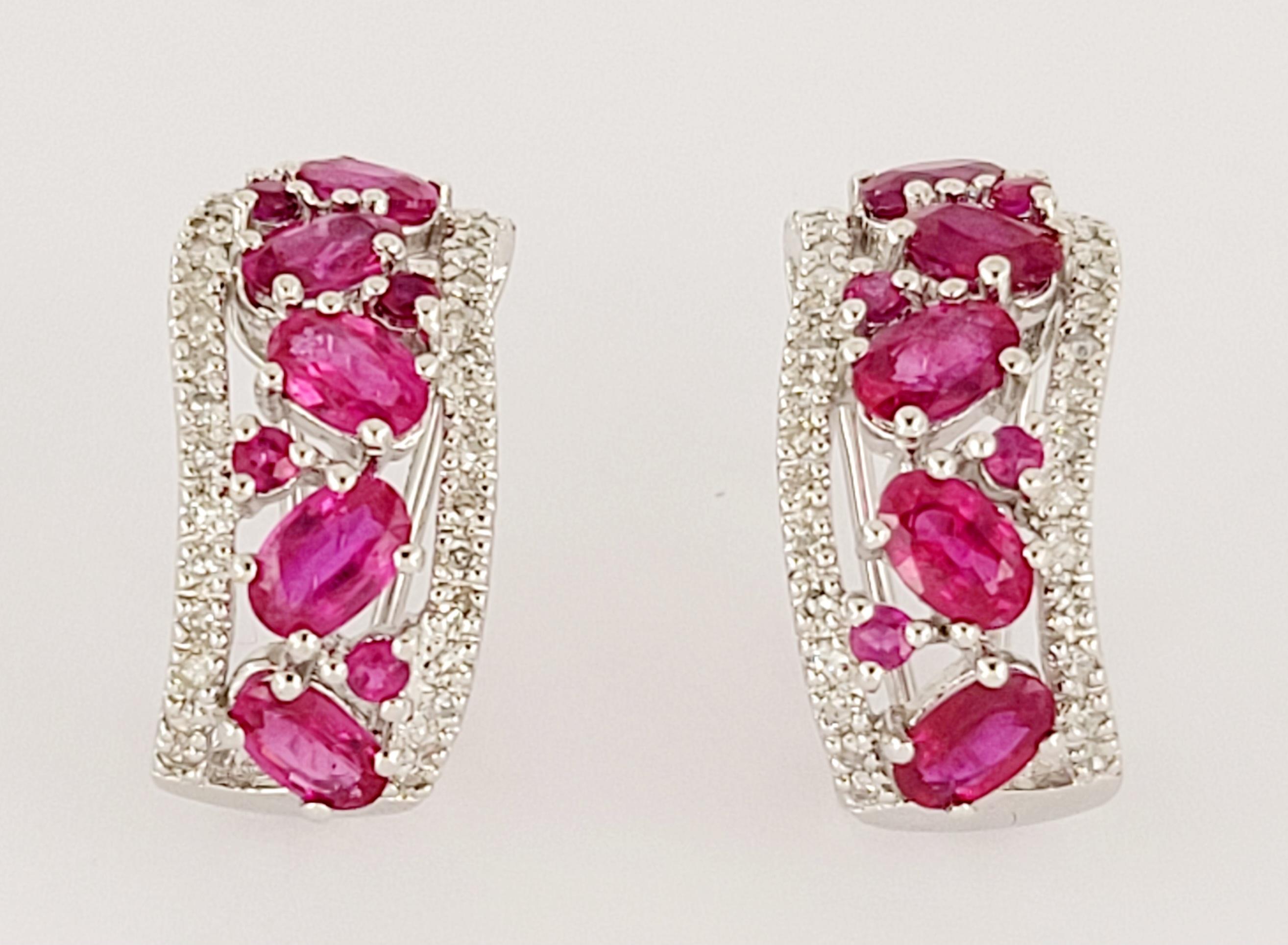 Round Cut Hand -Made Ruby Ring & Earring in 14K White  Gold Set For Sale