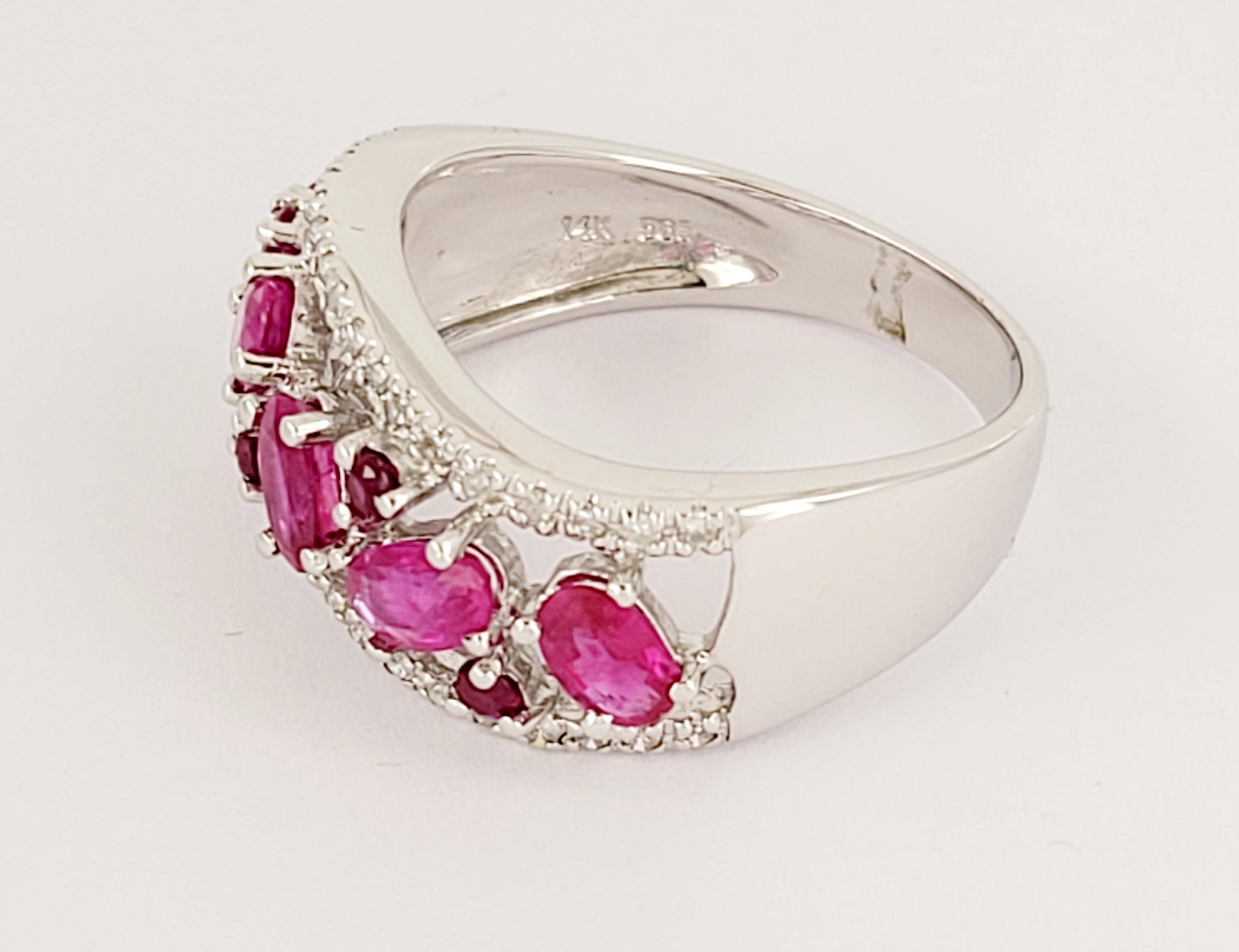 Hand -Made Ruby Ring & Earring in 14K White  Gold Set For Sale 1