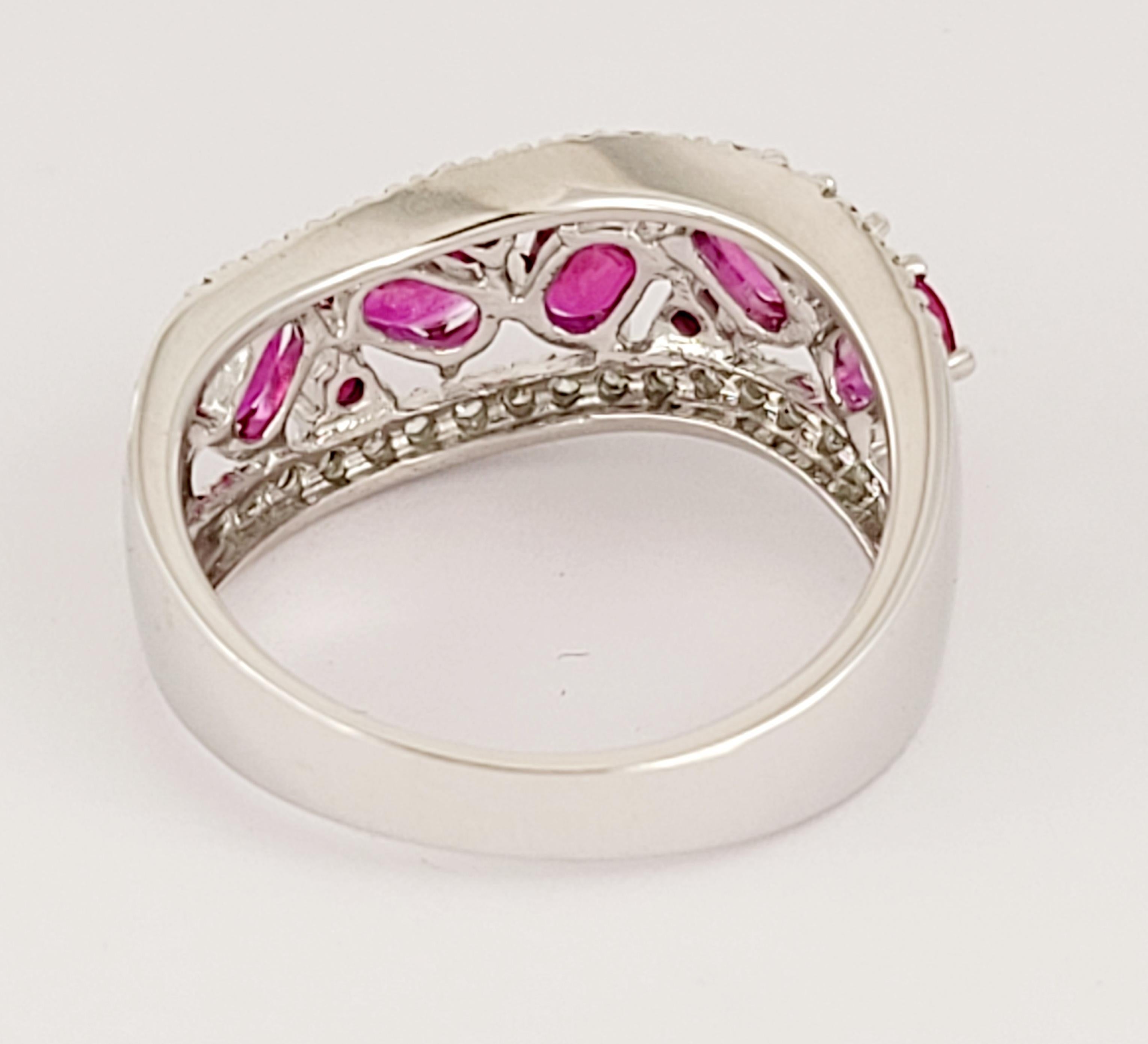 Hand -Made Ruby Ring & Earring in 14K White  Gold Set For Sale 2