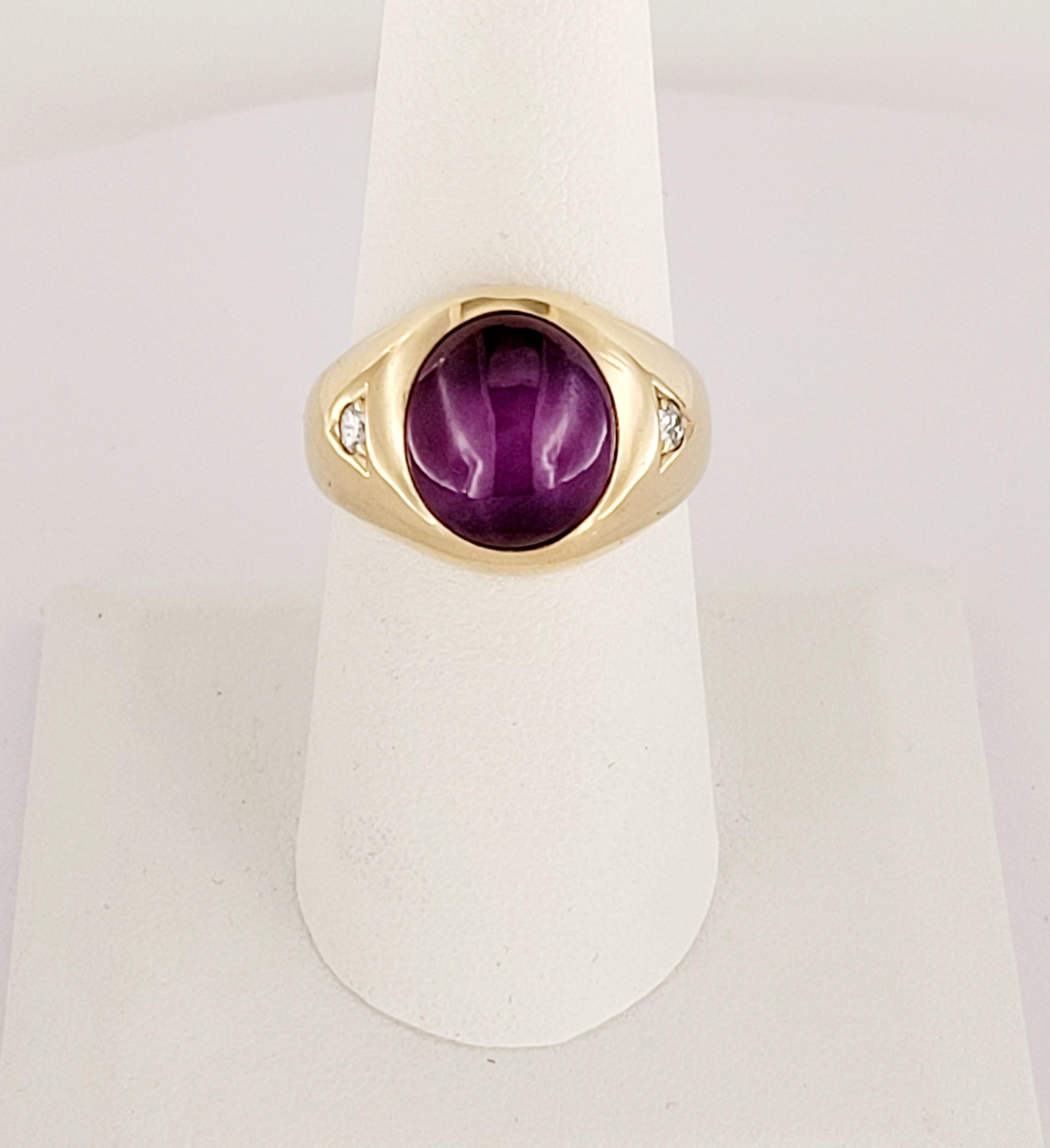 Oval Cut Hand-Made Ruby Ring in 14K Yellow Gold With Two Pcs Diamond For Sale