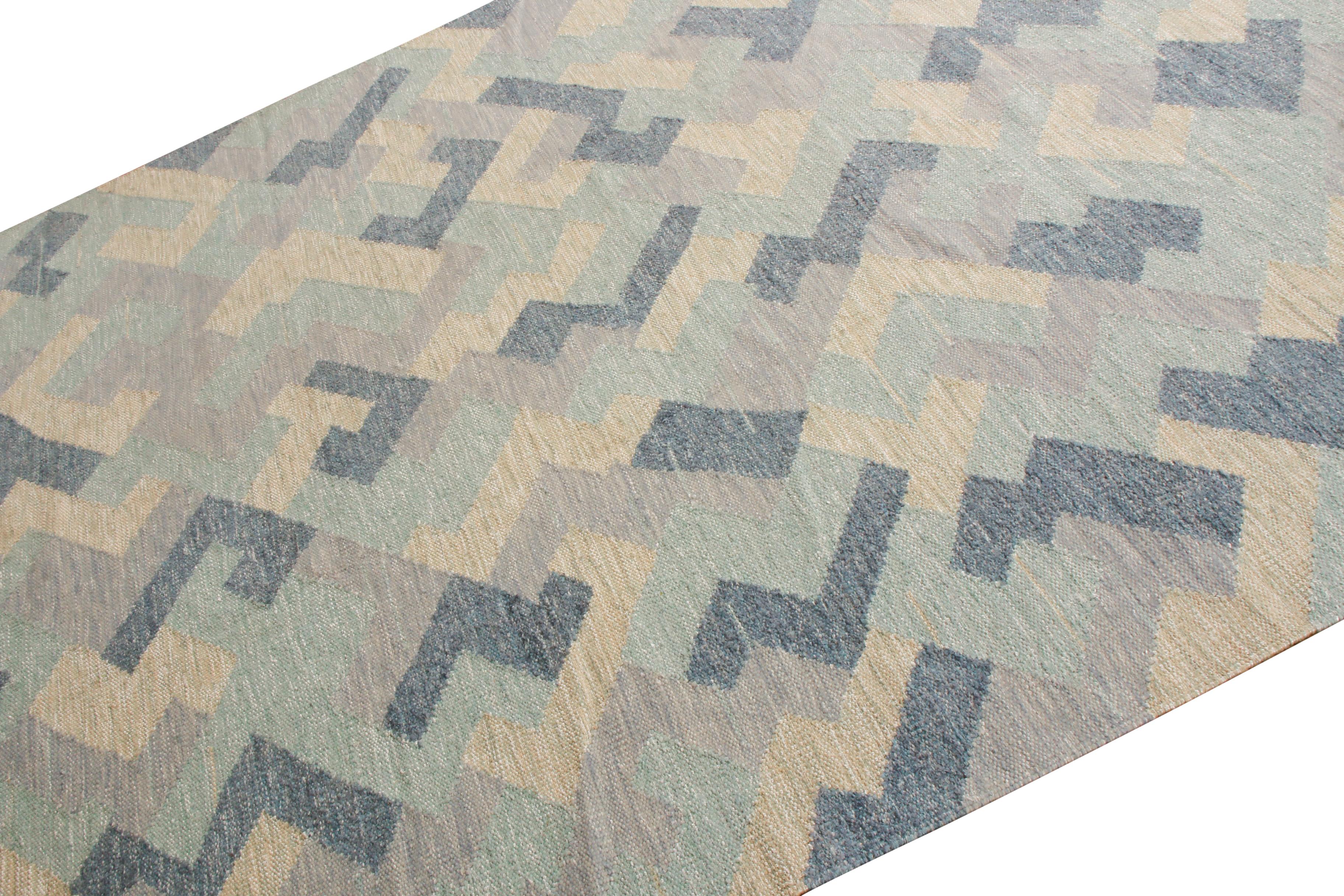 Scandinavo moderno Kilim blu a trama piatta fatto a mano in stile scandinavo da Rug & Kilim in vendita