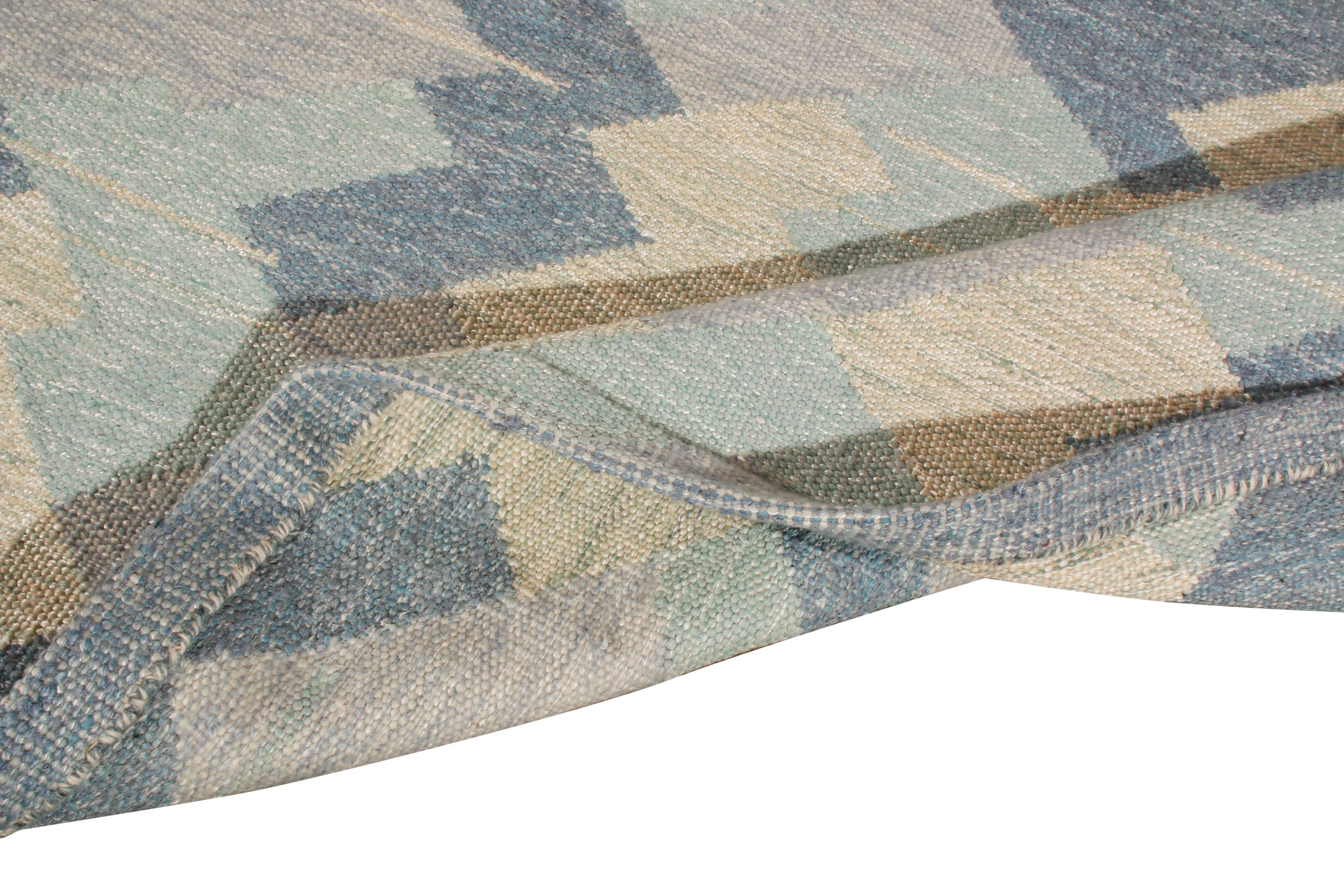 Indiano Kilim blu a trama piatta fatto a mano in stile scandinavo da Rug & Kilim in vendita