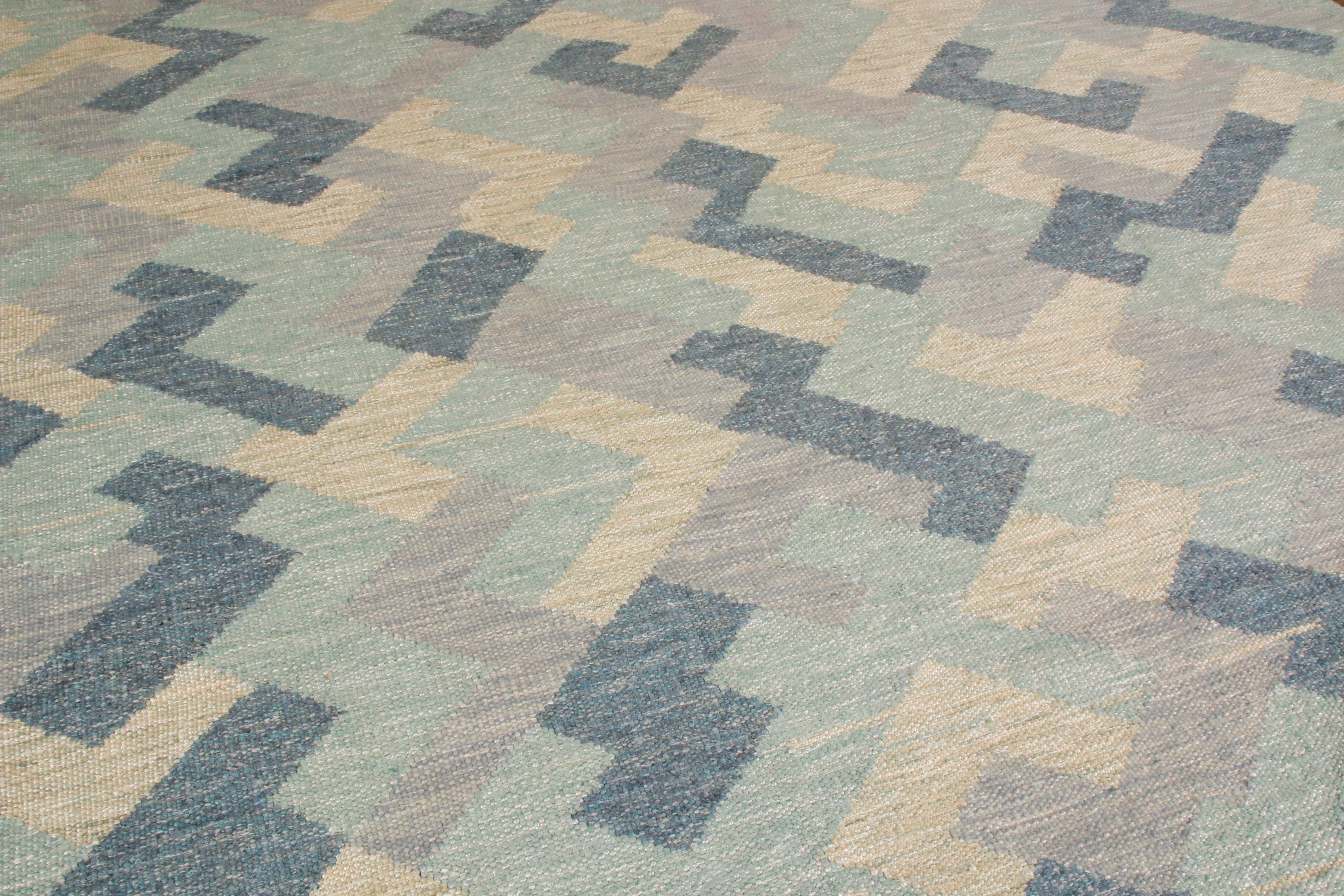 Tessuto a mano Kilim blu a trama piatta fatto a mano in stile scandinavo da Rug & Kilim in vendita