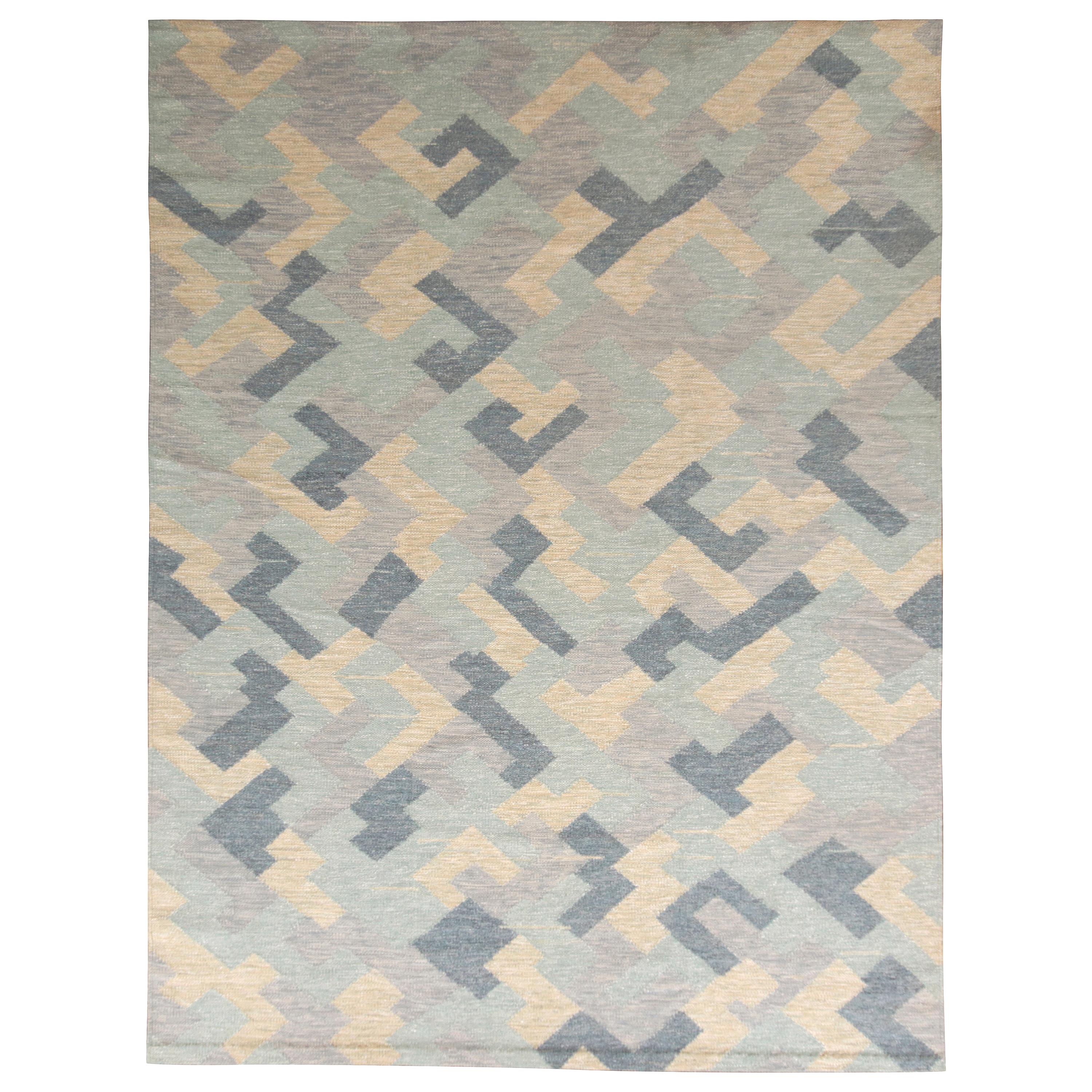 Kilim de style scandinave, tissage plat bleu, fait à la main par Rug
Kilim