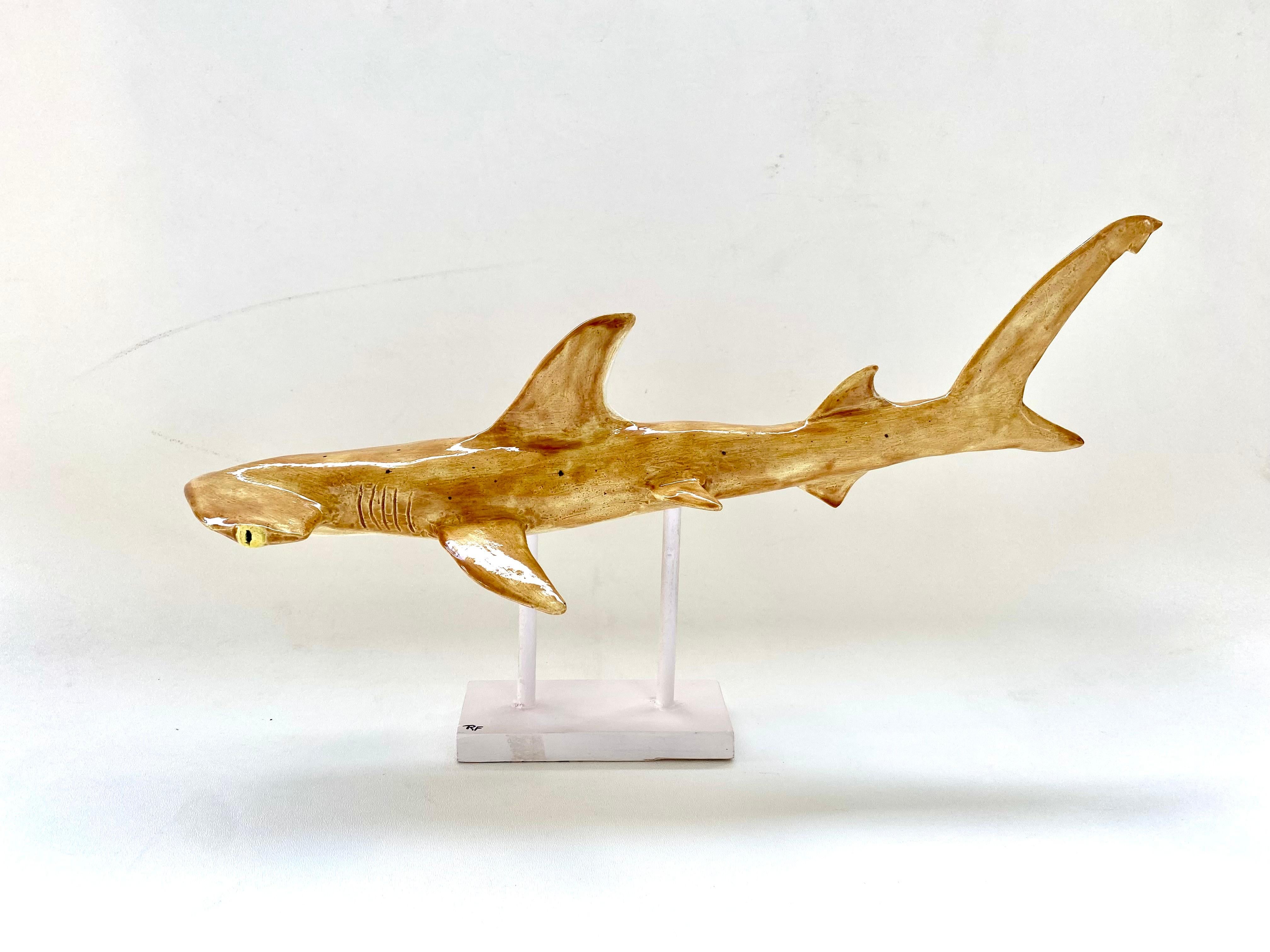 Hand-Made Sculptural Glazed Ceramic Hammerhead Shark on Stand by Rexx Fischer 

Offered for sale is a hand-made sculptural glazed ceramic Hammerhead shark on stand by Rexx Fischer . This piece was inspired by the Florida Keys and the artist's