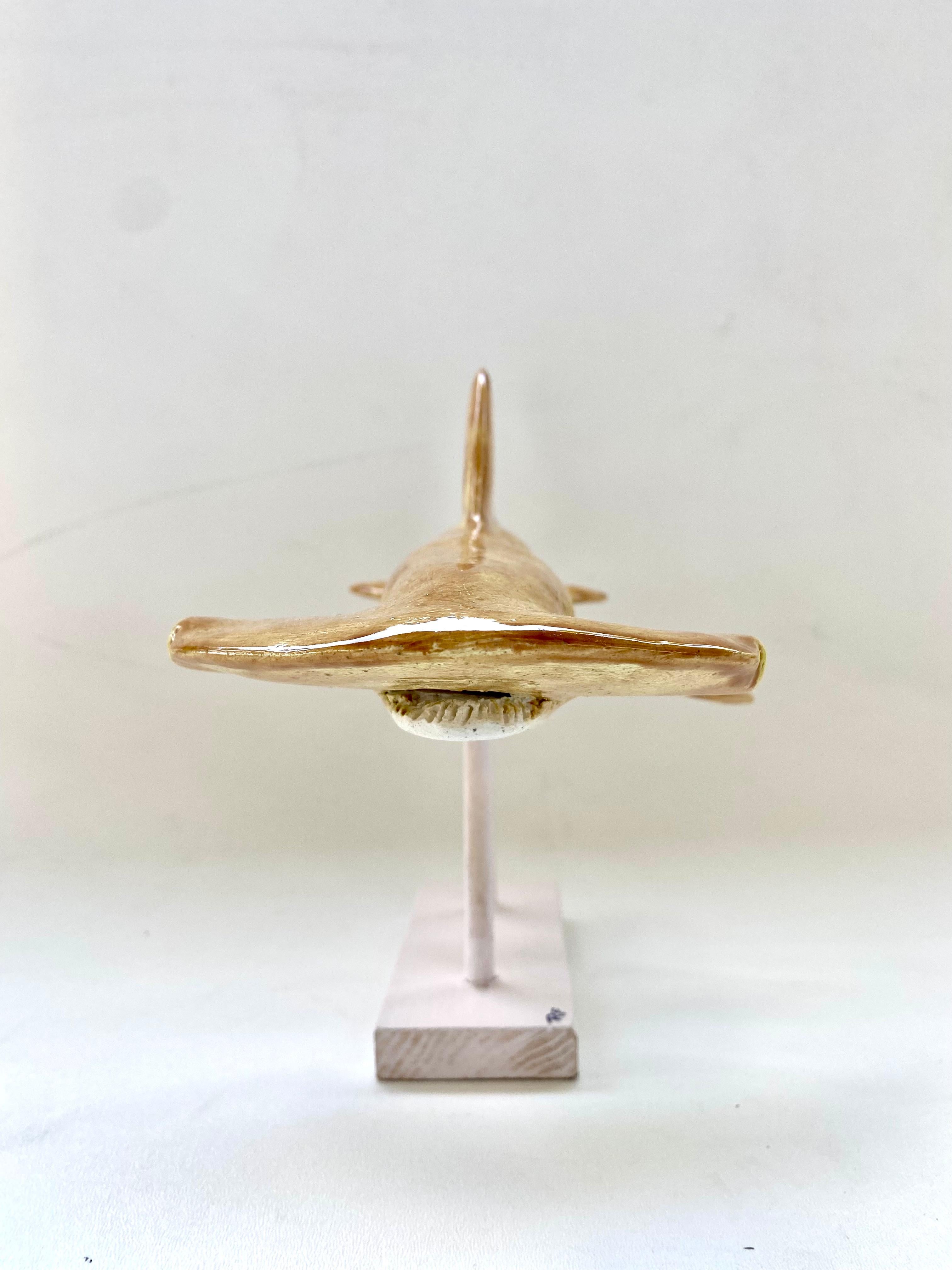 Contemporary Hand-Made Sculptural Glazed Ceramic Hammerhead Shark on Stand by Rexx Fischer  For Sale