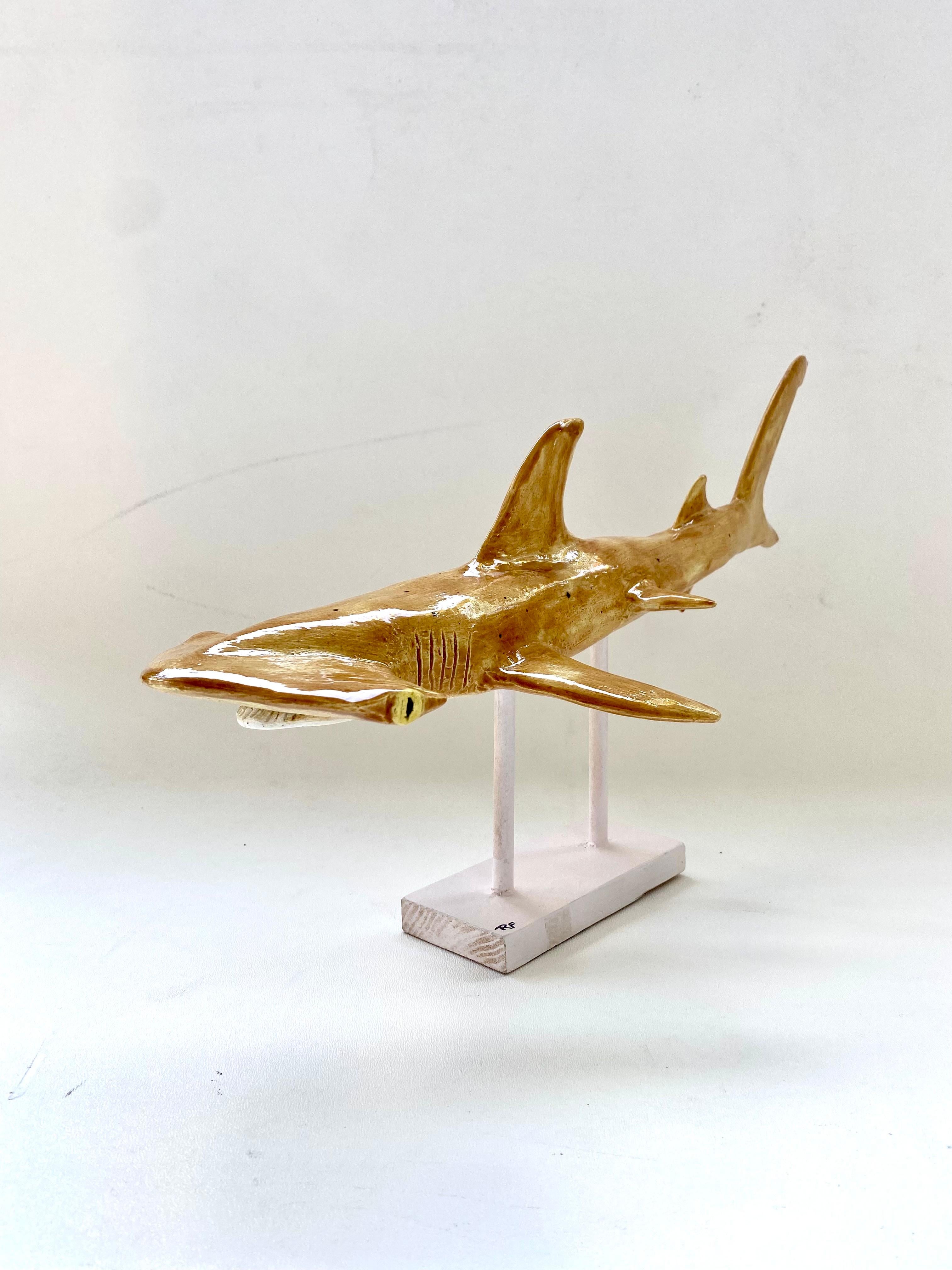 Hand-Made Sculptural Glazed Ceramic Hammerhead Shark on Stand by Rexx Fischer  For Sale 2