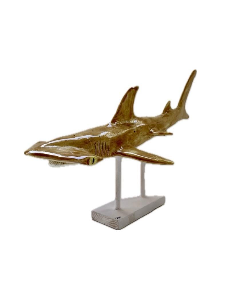 Hand-Made Sculptural Glazed Ceramic Hammerhead Shark on Stand by Rexx Fischer  For Sale