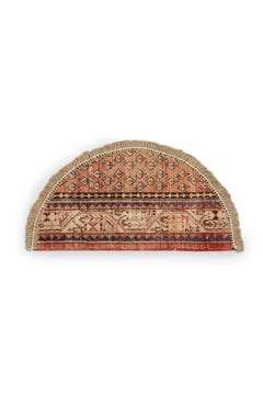 Handmade Semicircle Entrance Way Mat, Vintage Oriental Rug Door Way Carpet Mat