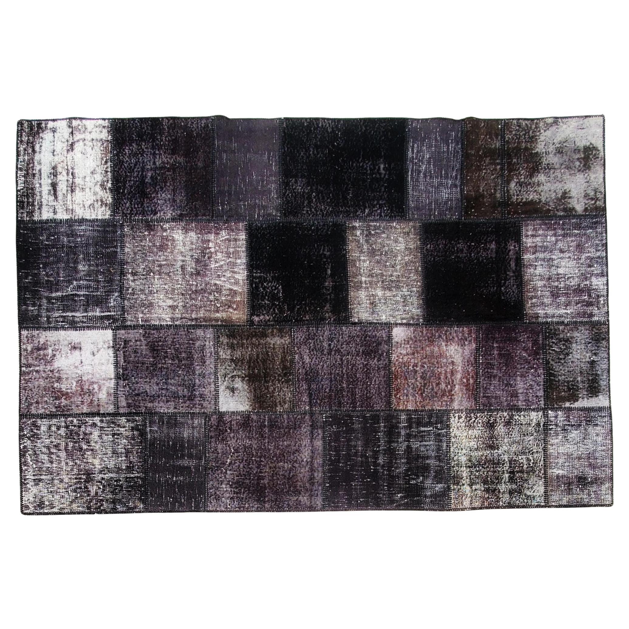 Hand Made Shaved and Wool Rug, Black For Sale