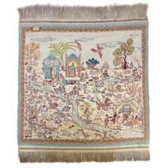 handmade Silk Hereke Rug, Turkey, 20th Century