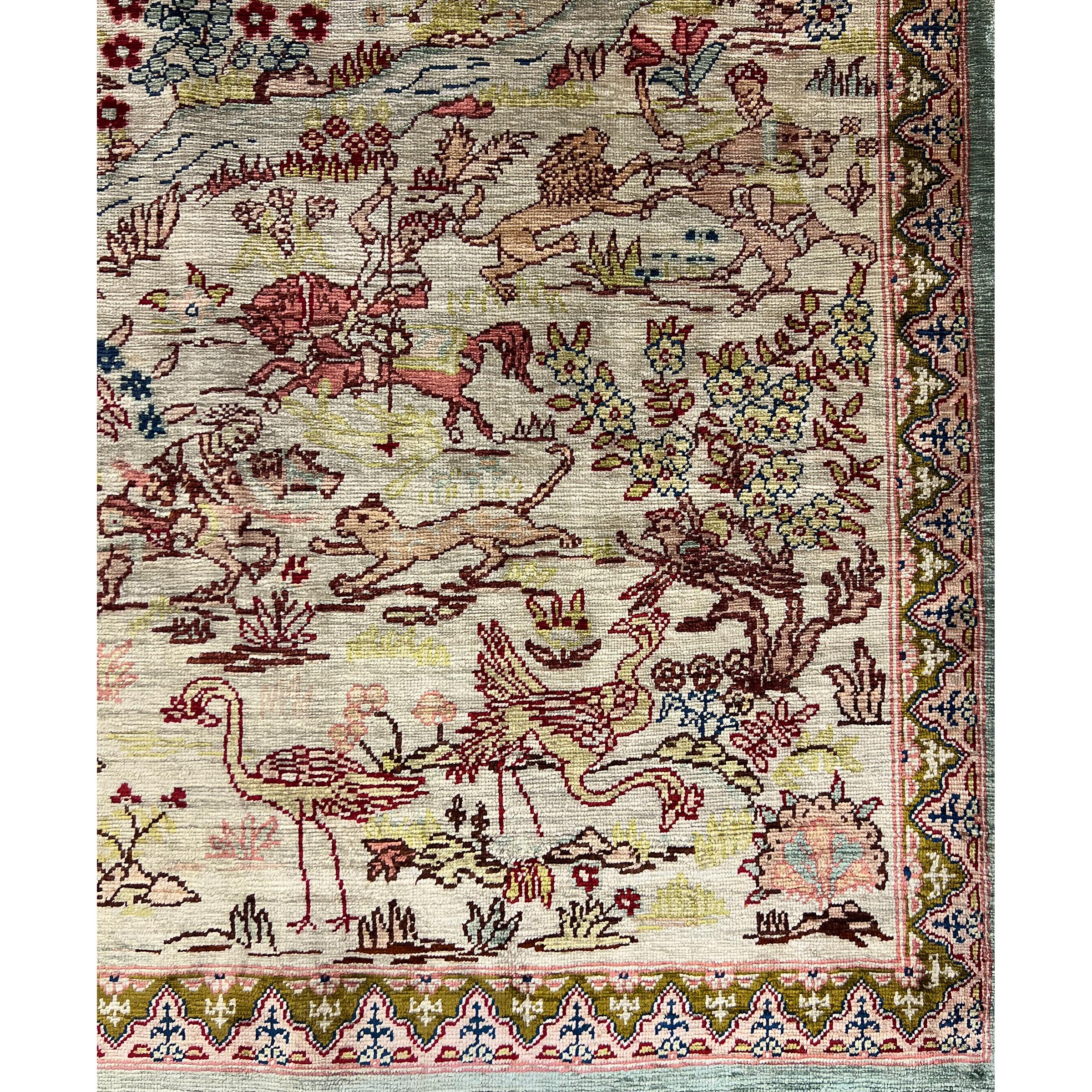 handmade Silk Hereke Rug, Turkey, 20th Century For Sale 3