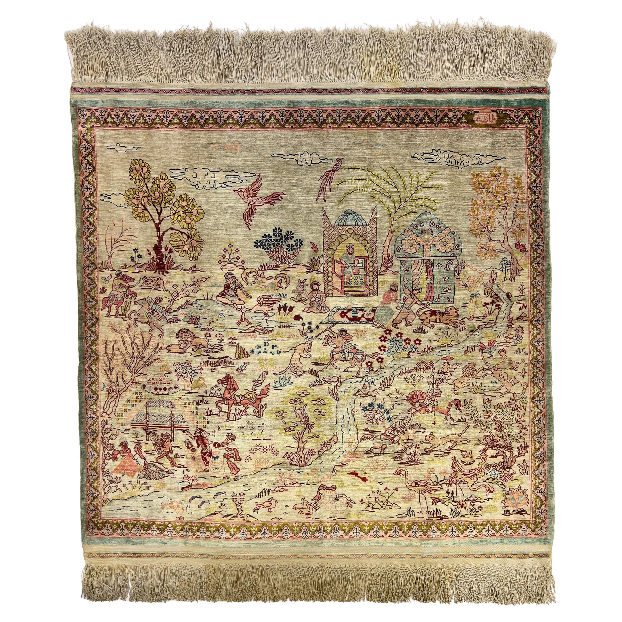 handmade Silk Hereke Rug, Turkey, 20th Century For Sale