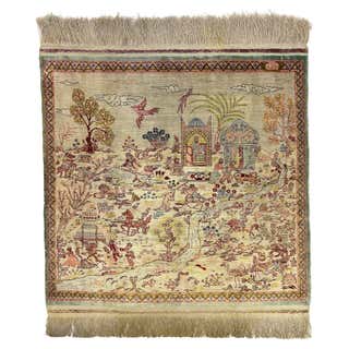 Turkish Miniature Silk Hereke Rug Framed and Signed For Sale at 1stDibs ...