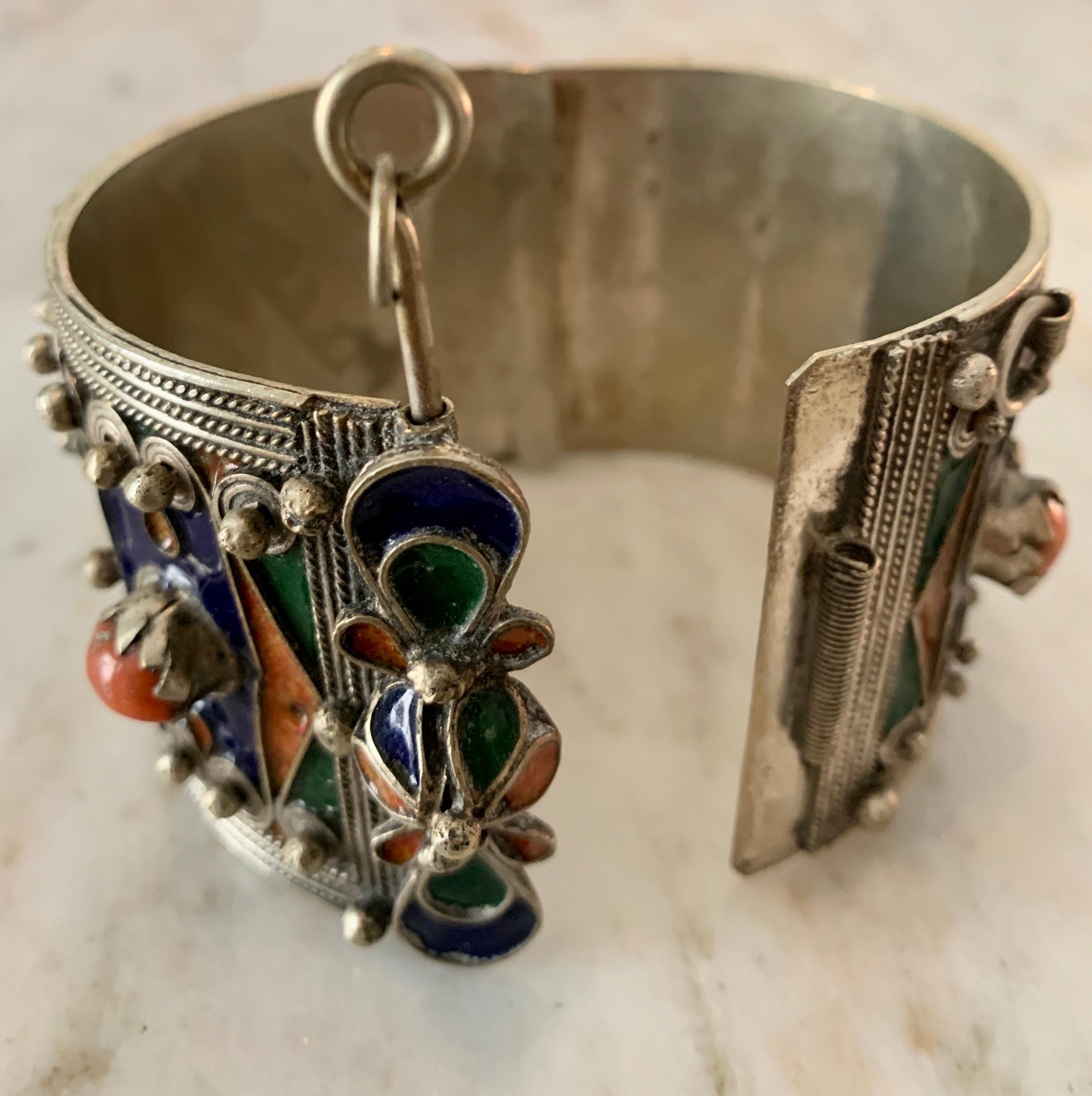 Hand-Crafted Handmade Silver and Enamel Bracelet Cuff For Sale