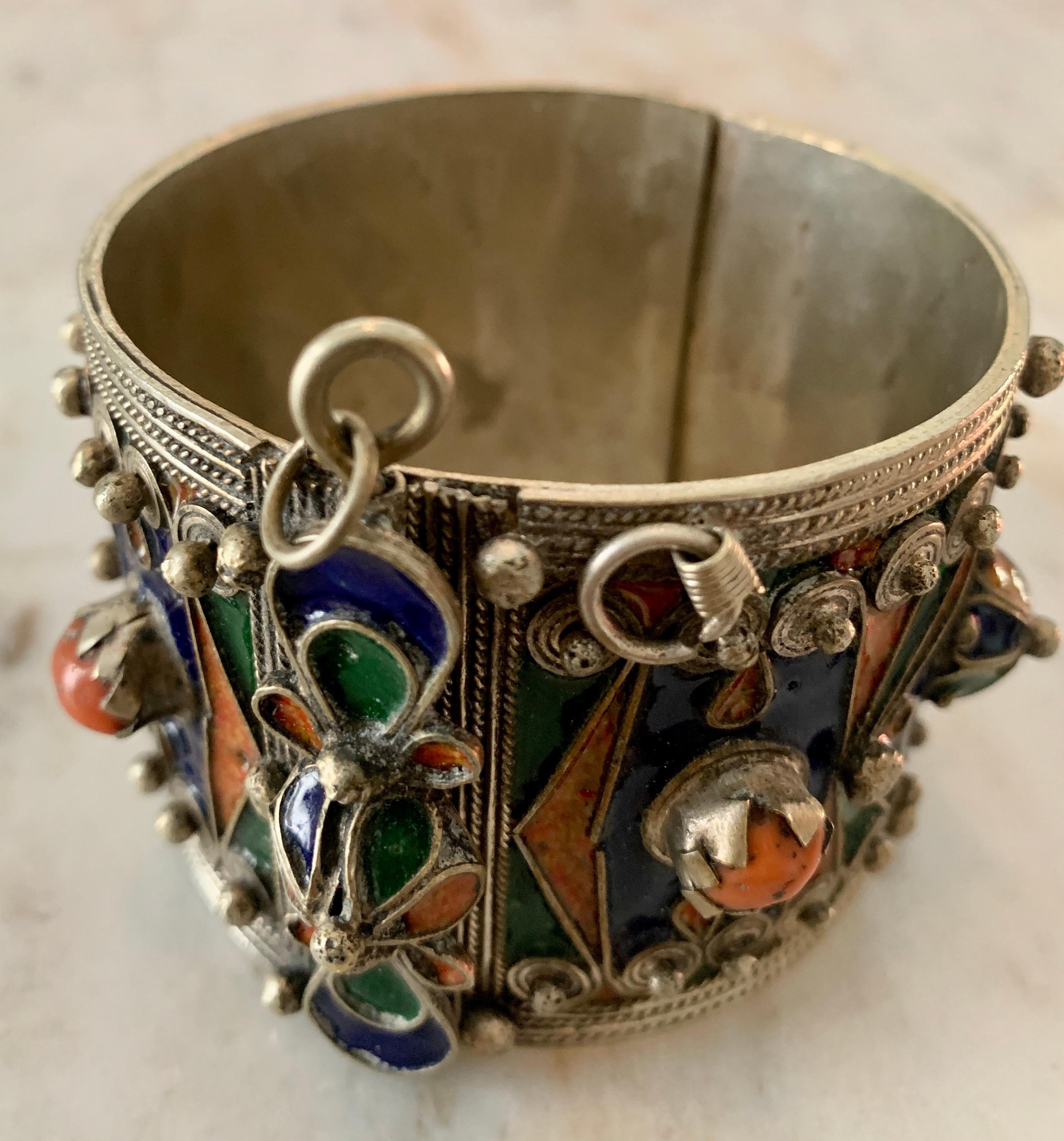 20th Century Handmade Silver and Enamel Bracelet Cuff For Sale