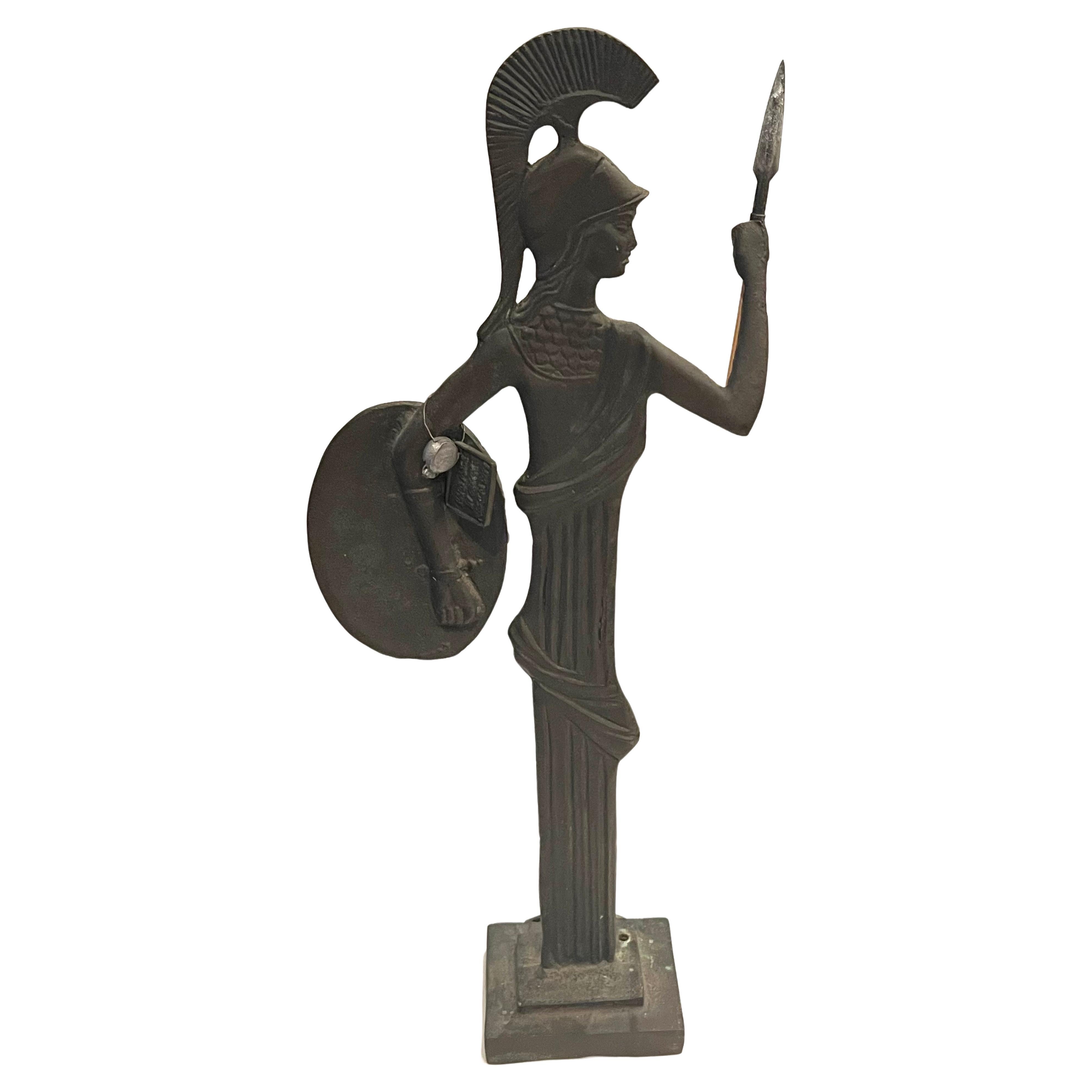 Solid patinated bronze sculpture of spartan warrior made in Greece, circa 1970s.