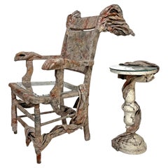 Hand Made Studio Craft Paper Maché Chair and Table Set by Ann Johnson