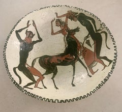 Hand Made Pottery Bowl with Figural Drawing in the Style of Cocteau
