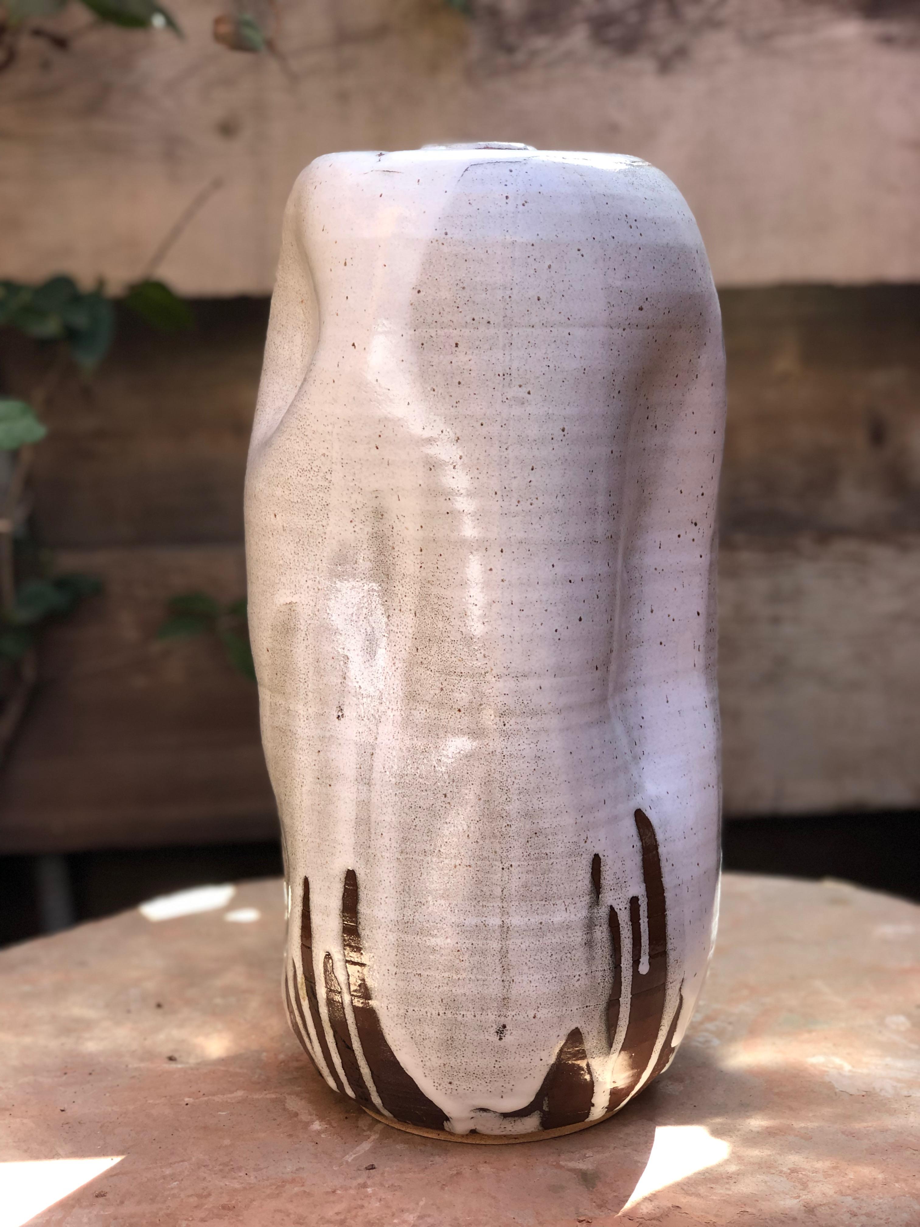 Modern Handmade Tall White Glazed Contemporary Ceramic Vase Interior Sculpture