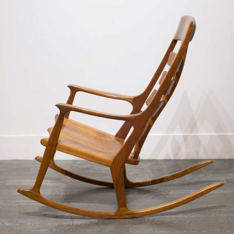 Handmade Thomas Saydah Mixed Wood Rocking Chair, circa 1988 For Sale at