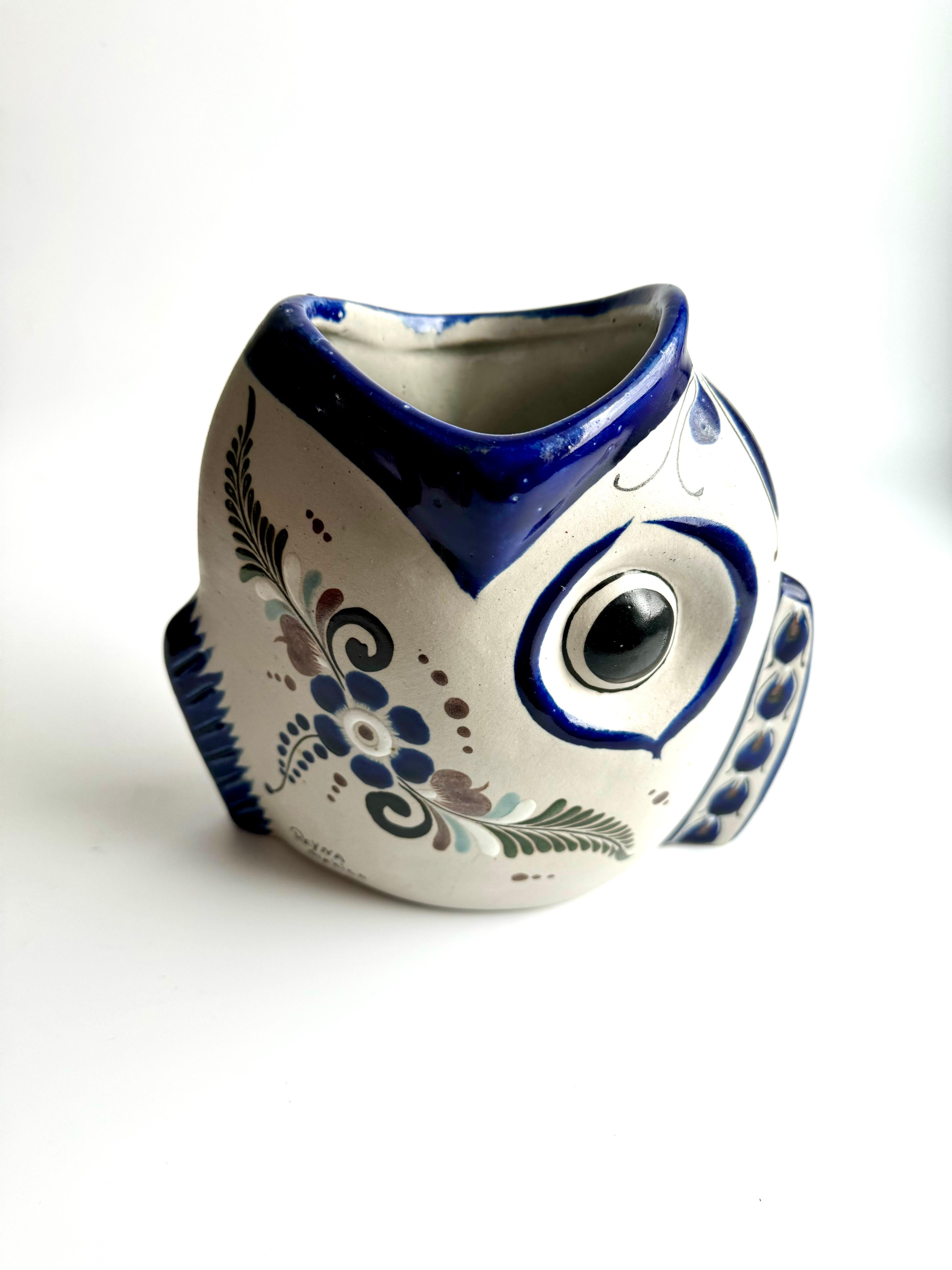 Hand-Painted Hand-made Tonala Pottery Folk Art Fish Vase Made in Mexico  For Sale