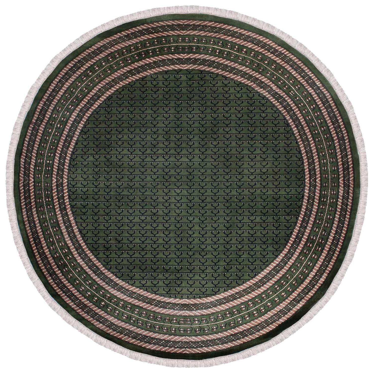 Handmade Tribal Rug Navy Blue and Green with Cream Accents from India, Round