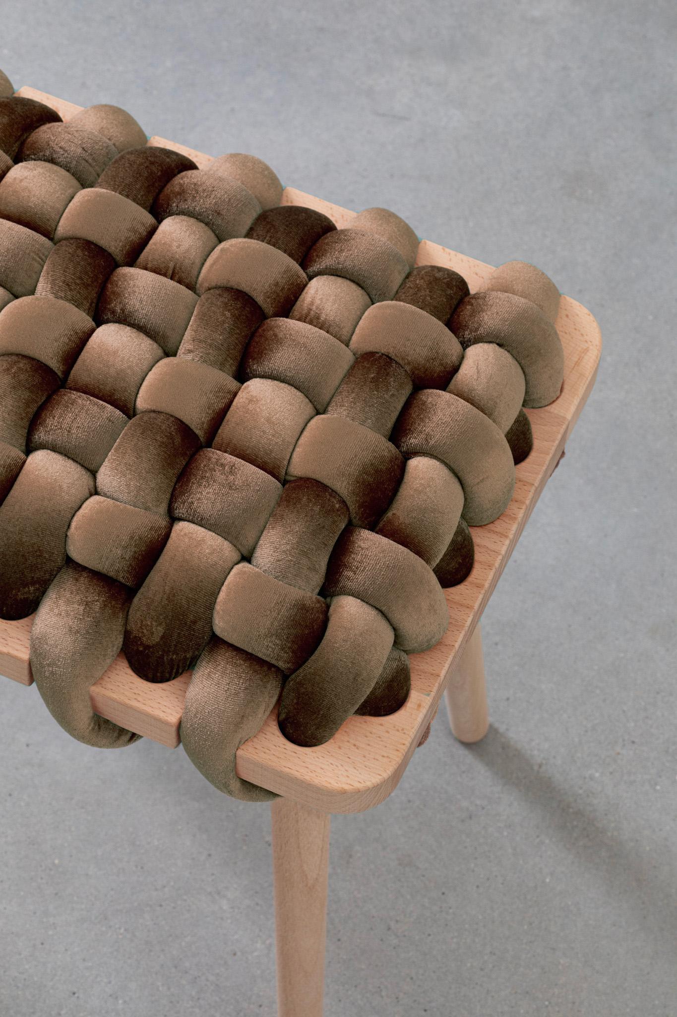 Hand-Woven Hand Made Truffle Velvet Woven Bench 47