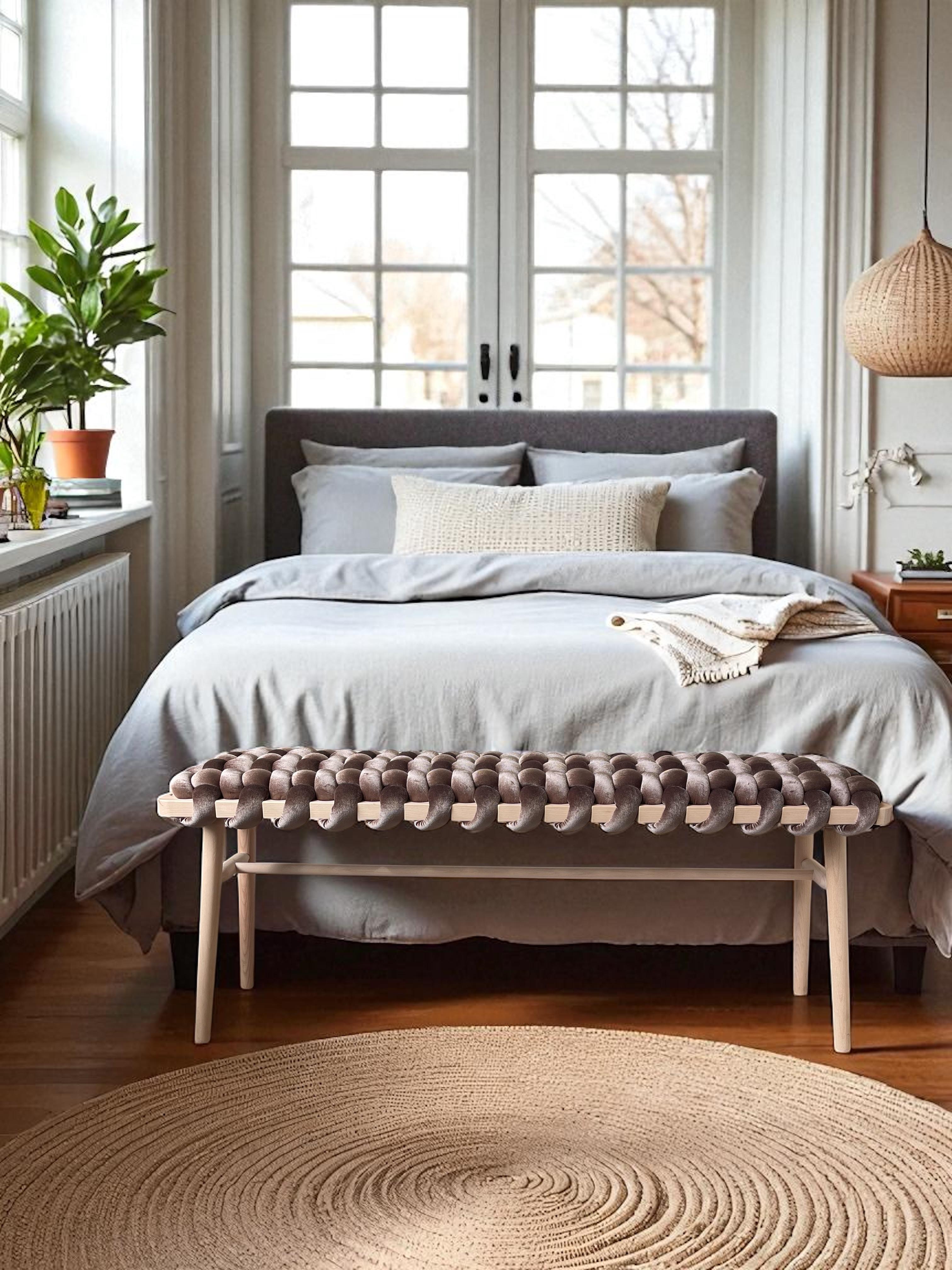 Hand Made Truffle Velvet Woven Bench 47