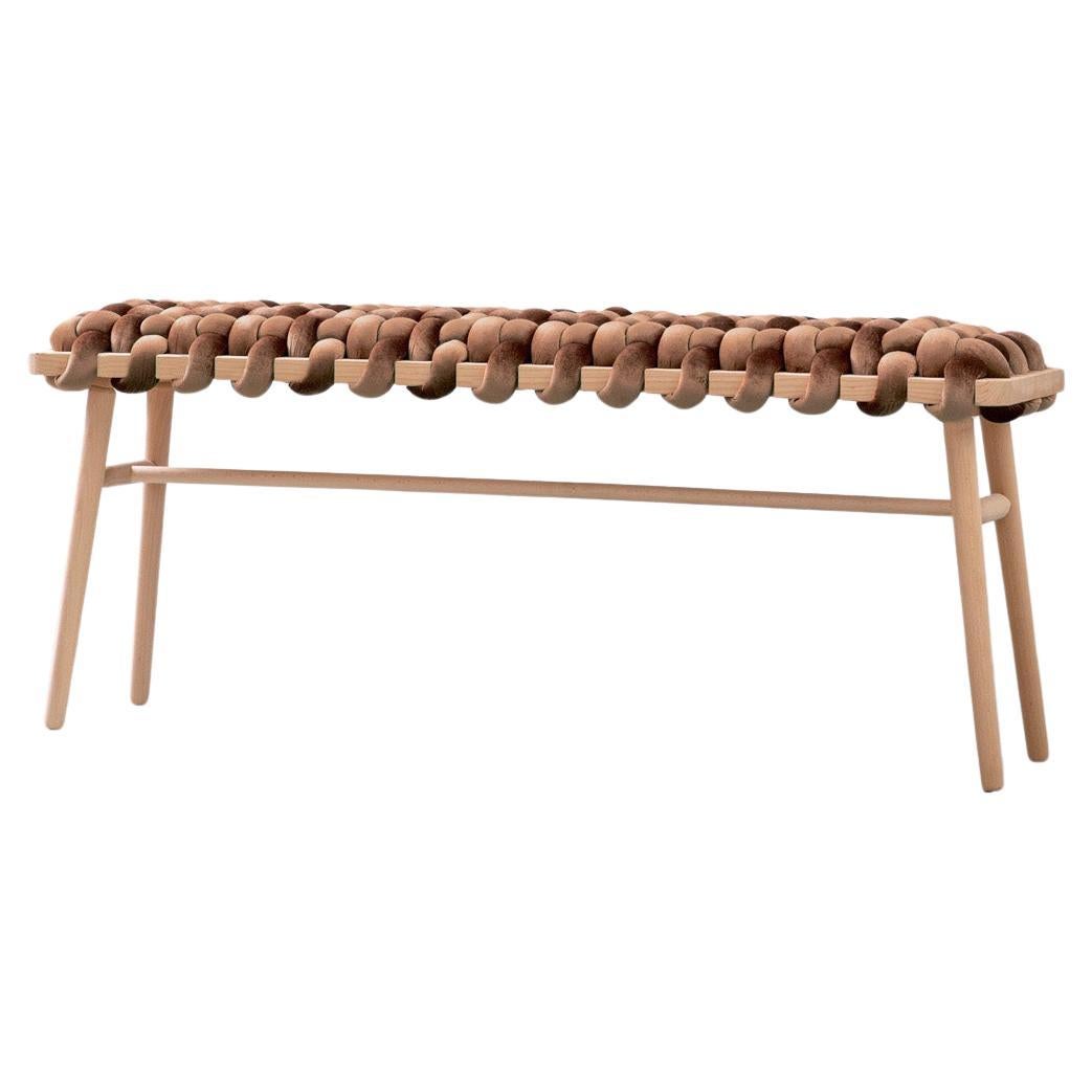 Hand Made Truffle Velvet Woven Bench 47" Length by Knots Studio For Sale