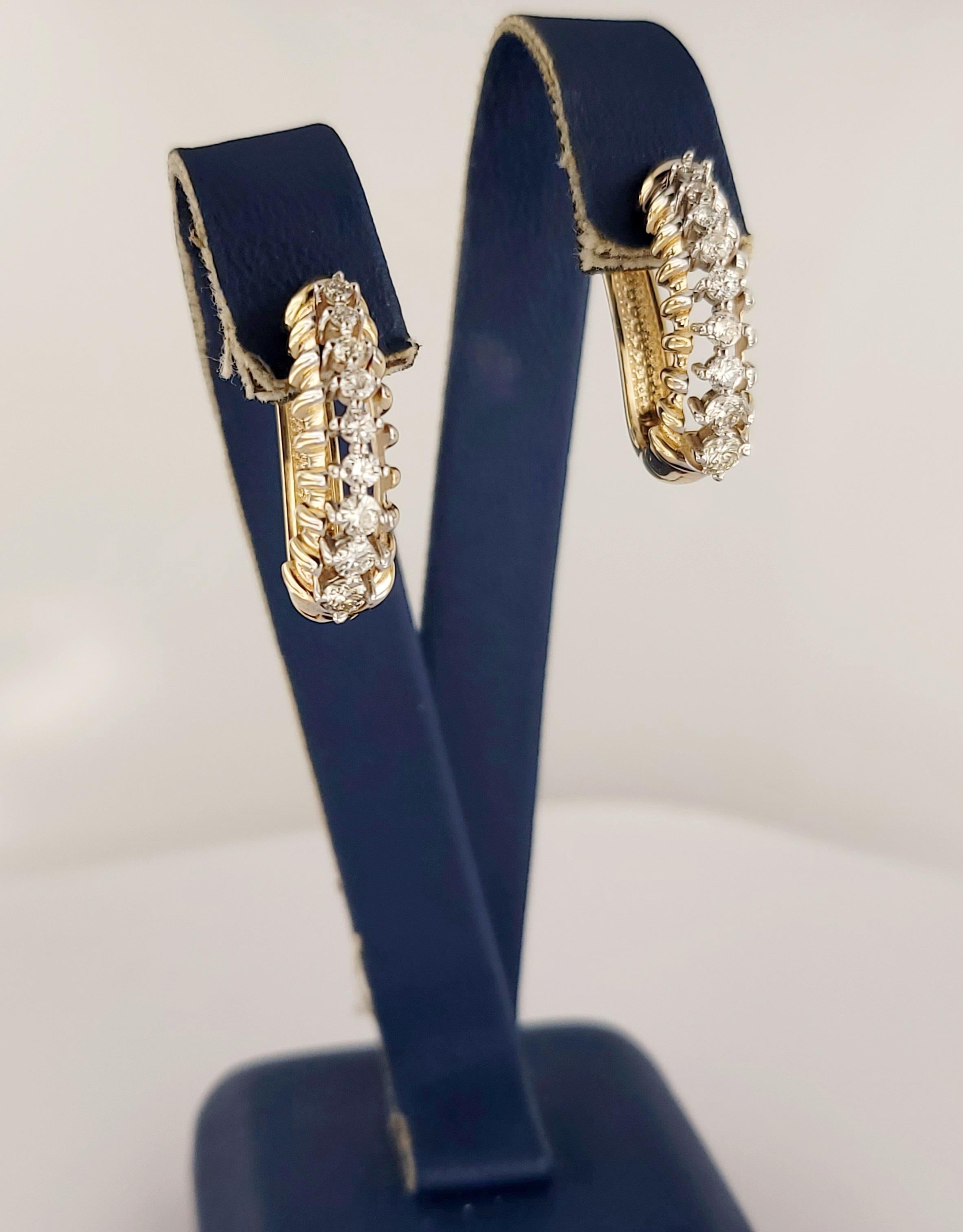 Round Cut Hand-Made Two-Tone Earrings in 14K W & Y Gold with Diamonds For Sale