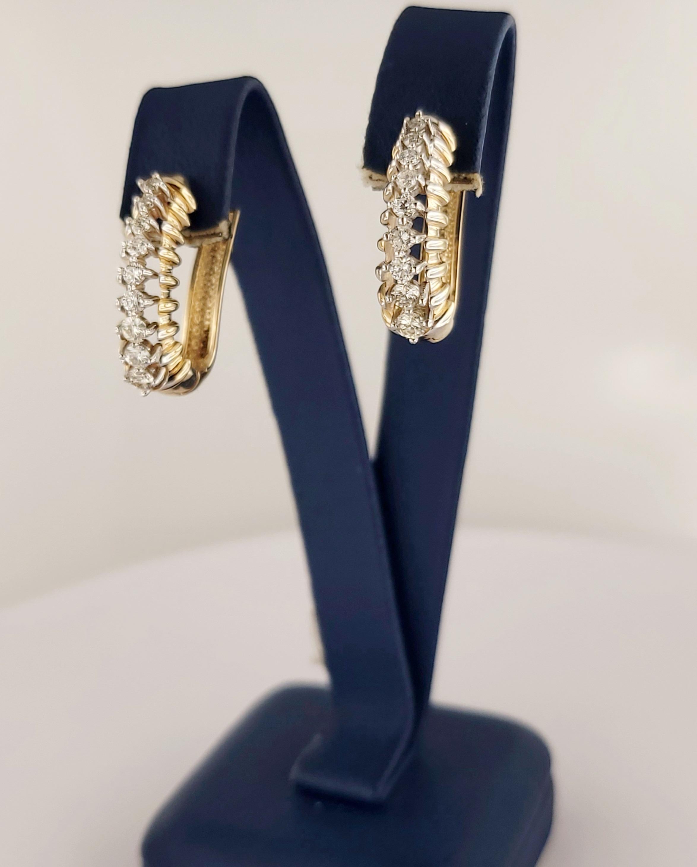 Hand-Made Two-Tone Earrings in 14K W & Y Gold with Diamonds In New Condition For Sale In New York, NY