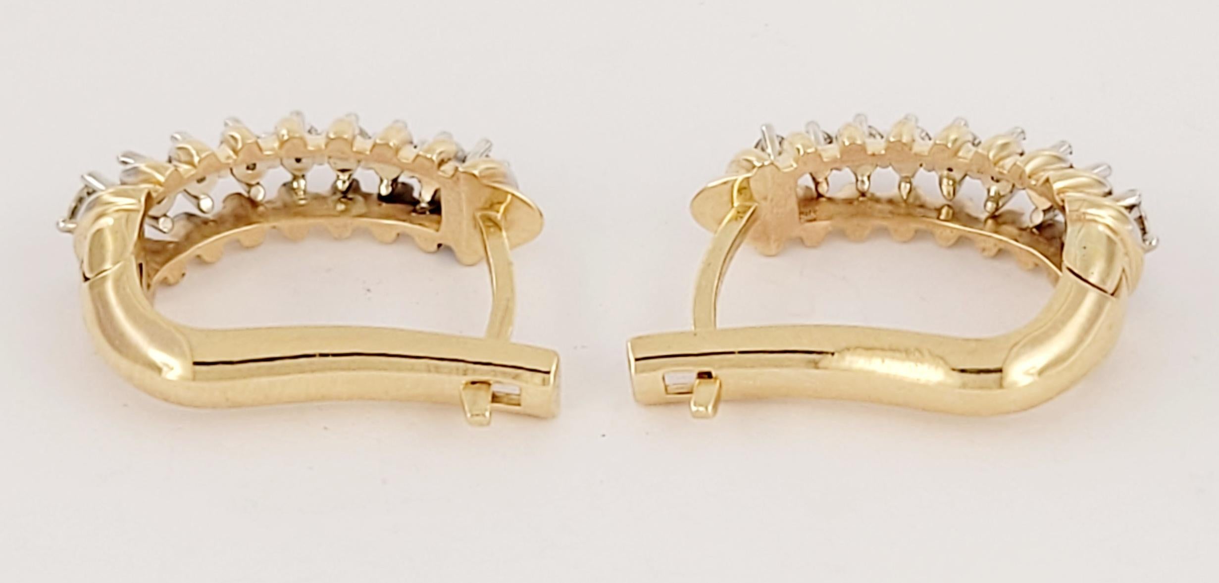 Women's Hand-Made Two-Tone Earrings in 14K W & Y Gold with Diamonds For Sale