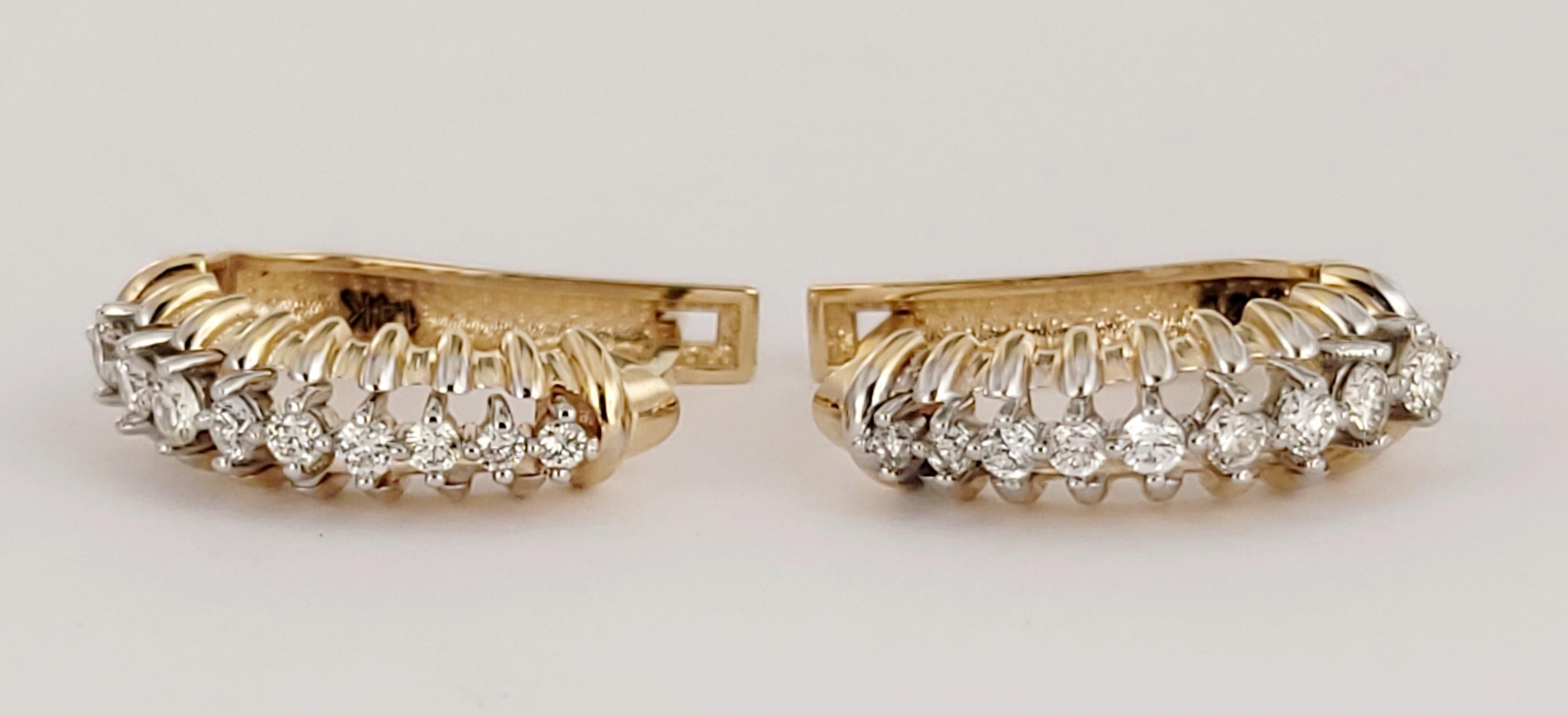 Hand-Made Two-Tone Earrings in 14K W & Y Gold with Diamonds For Sale 1