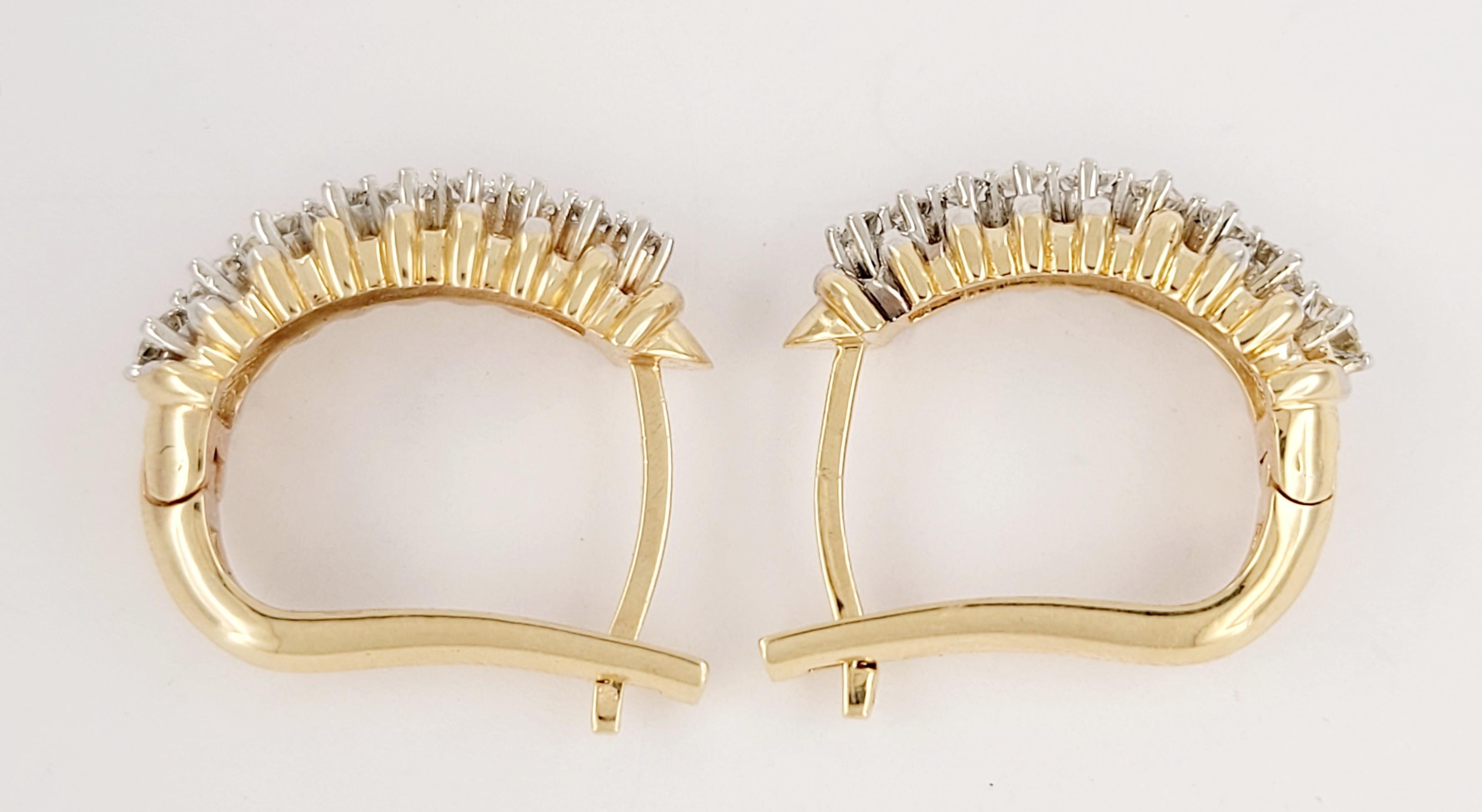 Hand-Made Two-Tone Earrings in 14K W & Y Gold with Diamonds For Sale 2