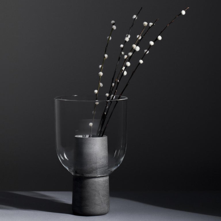 Hand-made Vase in Grey Fossena Marble and Blown Glass, Italy, Sandro Lopez  For Sale at 1stDibs