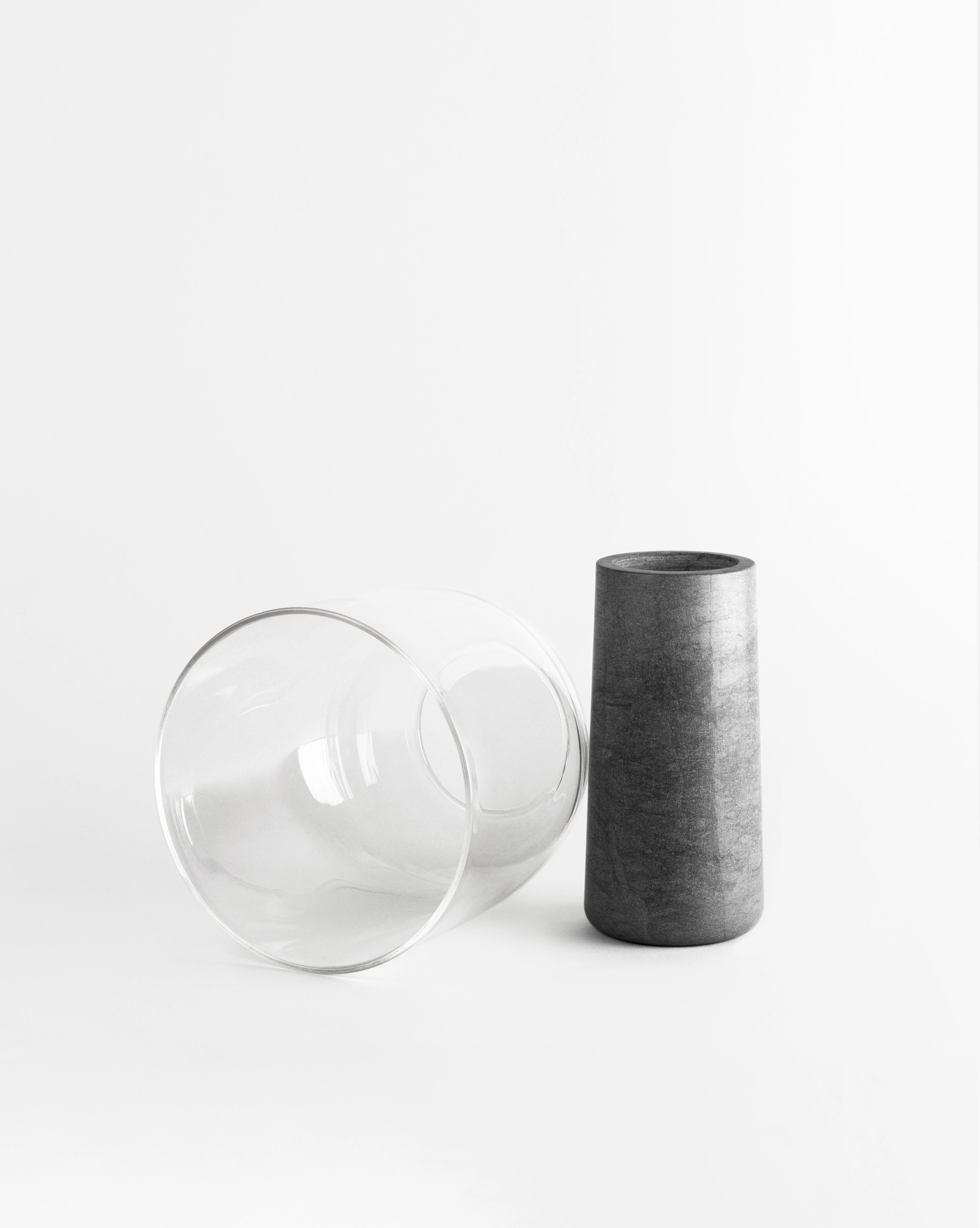 Italian Hand-made Vase in Grey Fossena Marble and Blown Glass, Italy, Sandro Lopez For Sale