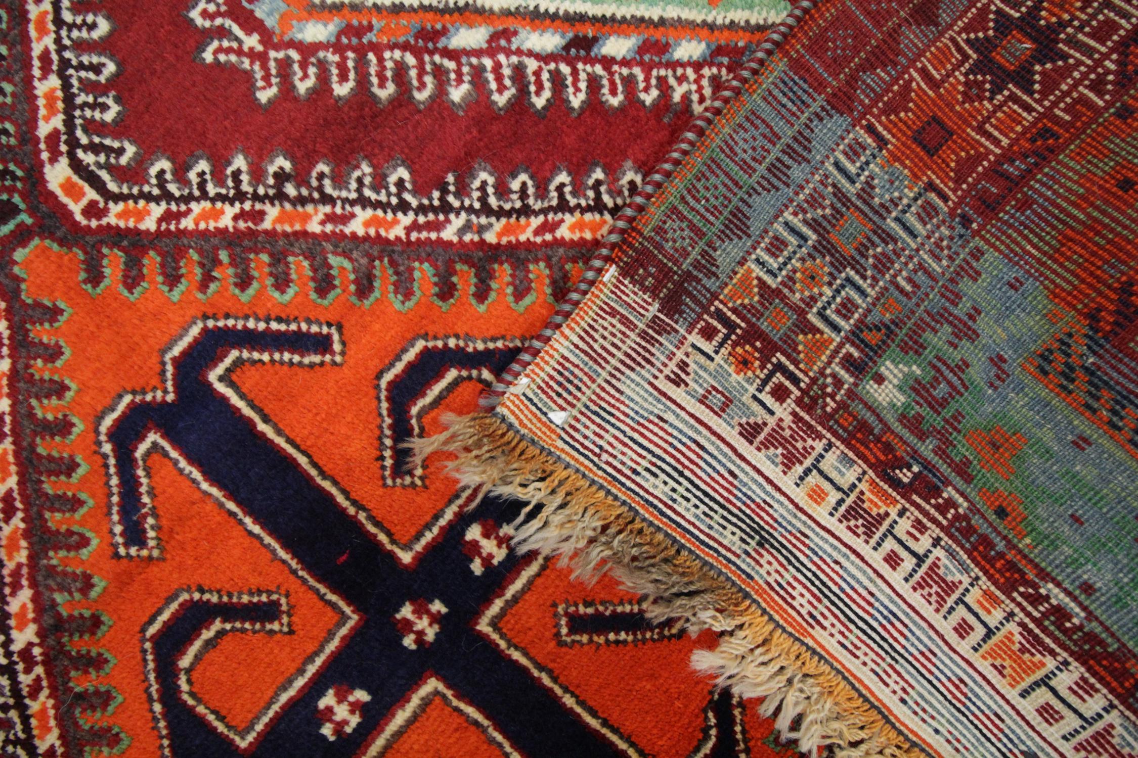 Azerbaijani Handmade Vintage Azerbaijan Tribal Living Room Rug, Traditional Wool Carpet Rug For Sale